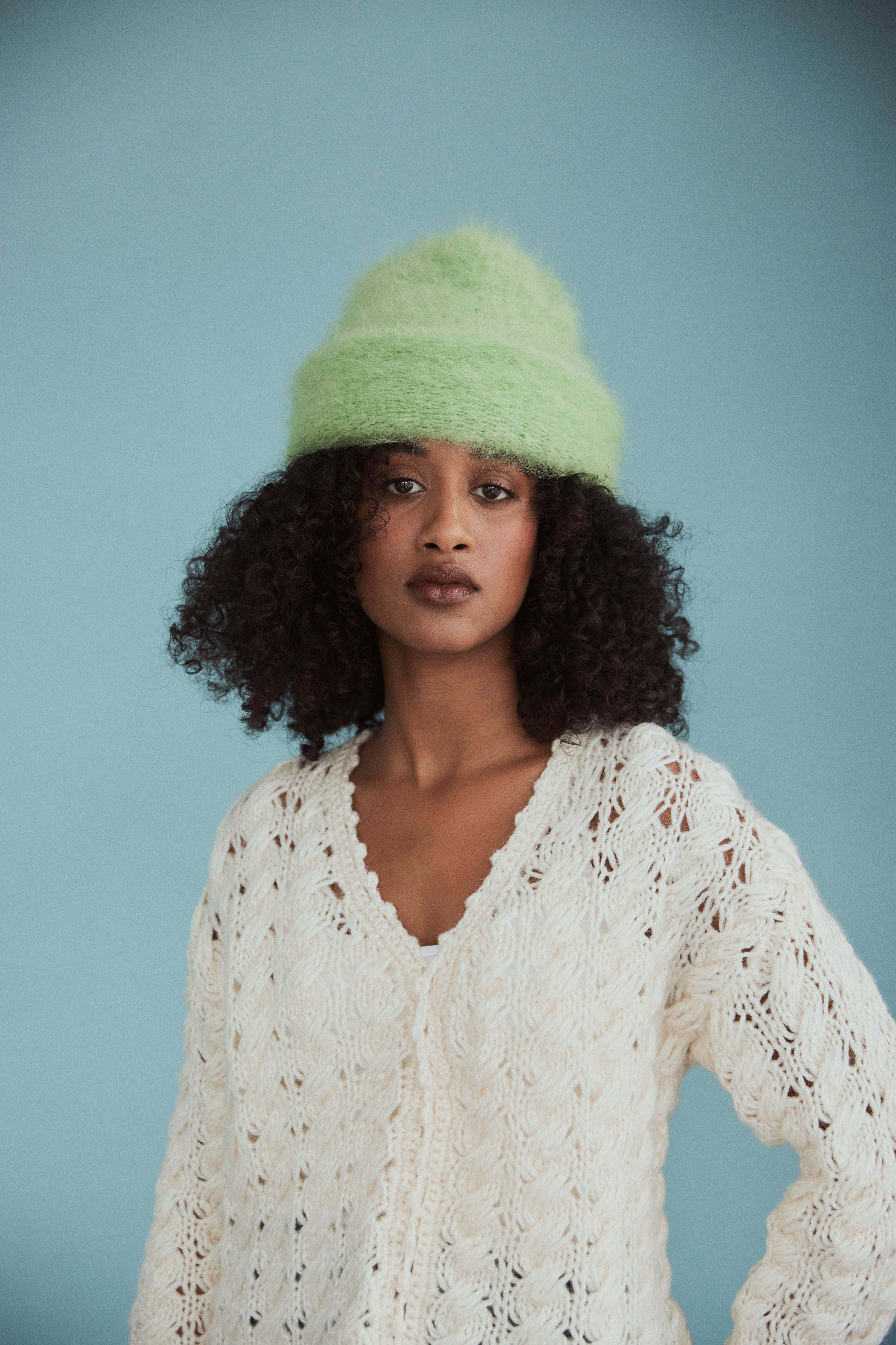 fuzzy mohair beanie