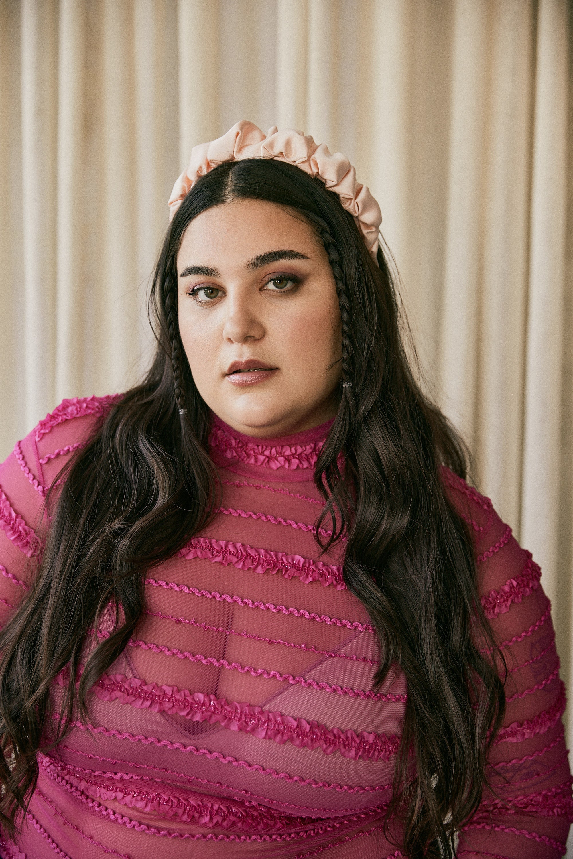 Bandeau Clueless / Satin rose bébé