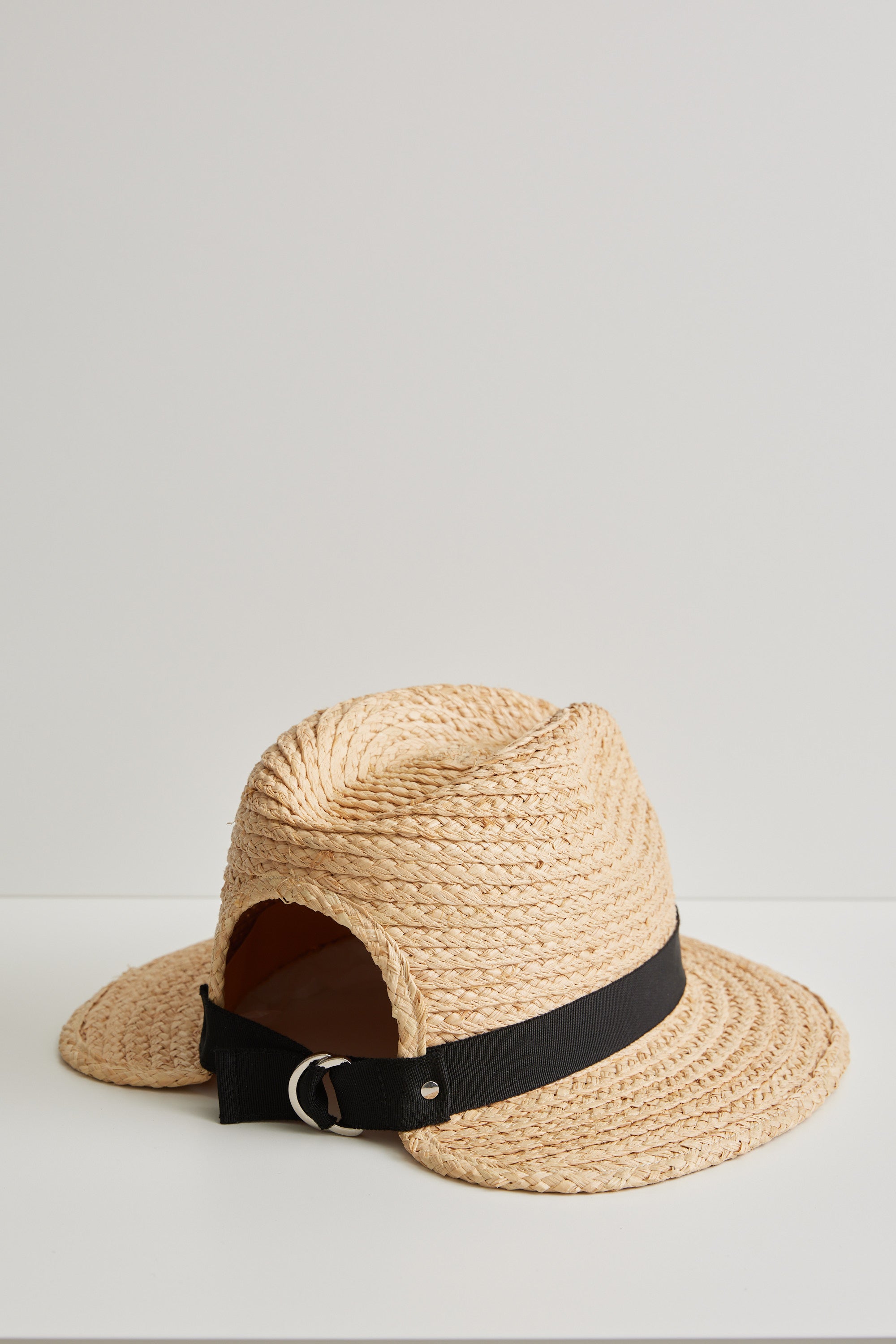 Anemone - Adjustable straw fedora hat - Black ribbon