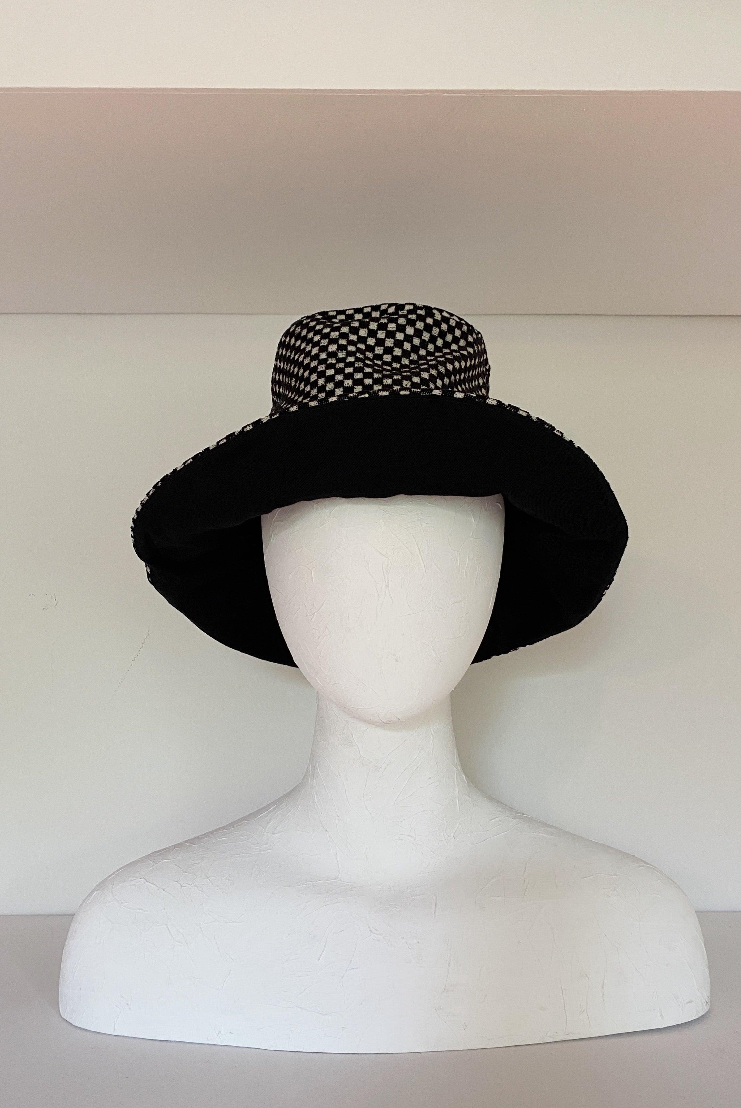 Chapeau baquet en velours et coton sergé à carreaux (ÉCHANTILLON TAILLE EXTRA PETITE)