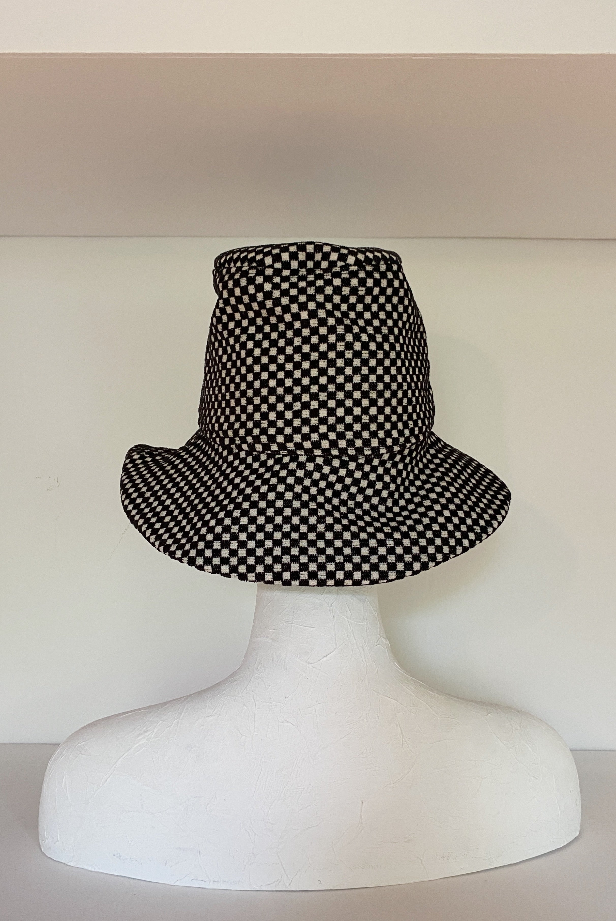 Chapeau baquet en velours et coton sergé à carreaux (ÉCHANTILLON TAILLE EXTRA PETITE)