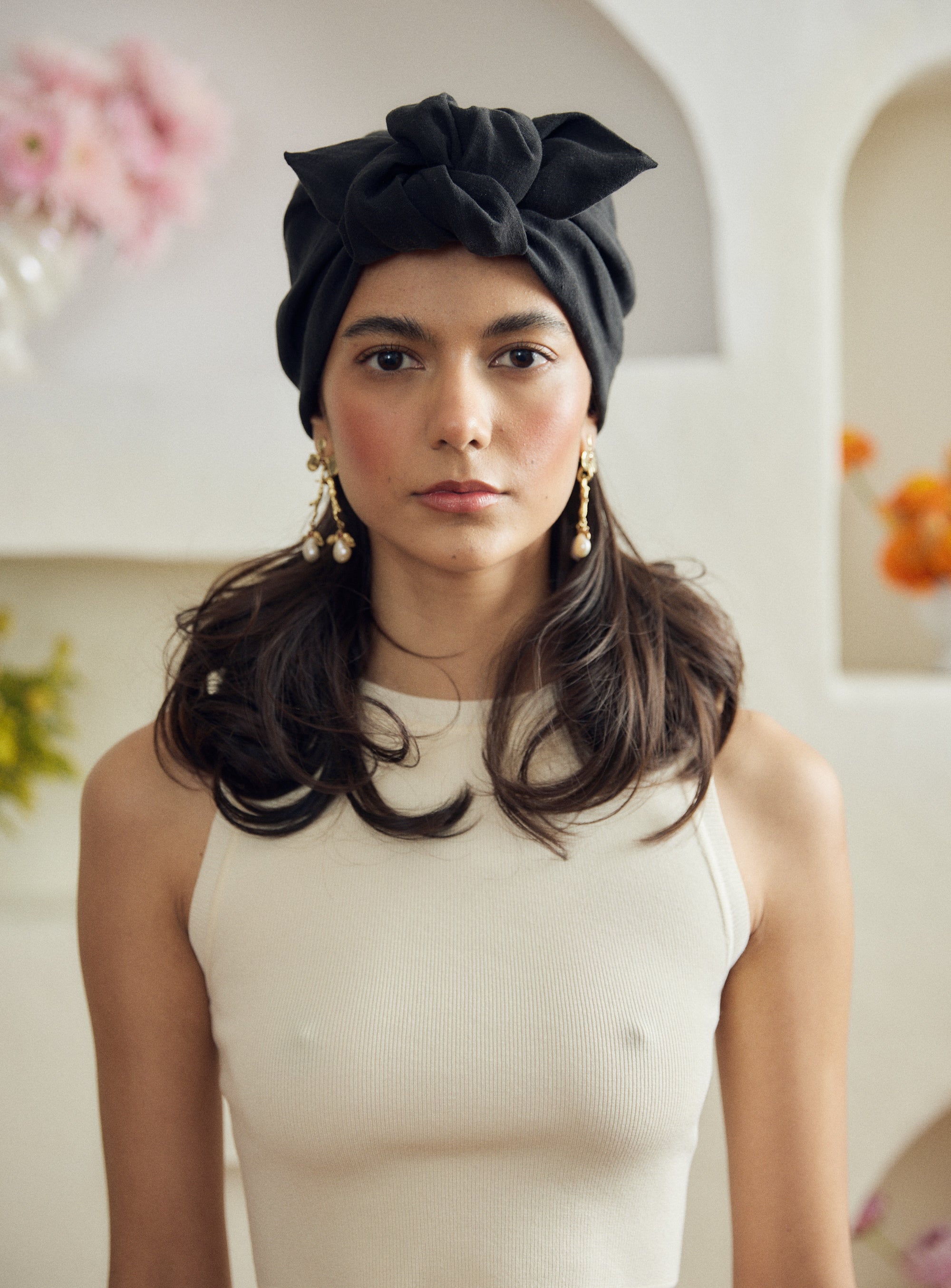 Parelli knotted turban hat - Black linen