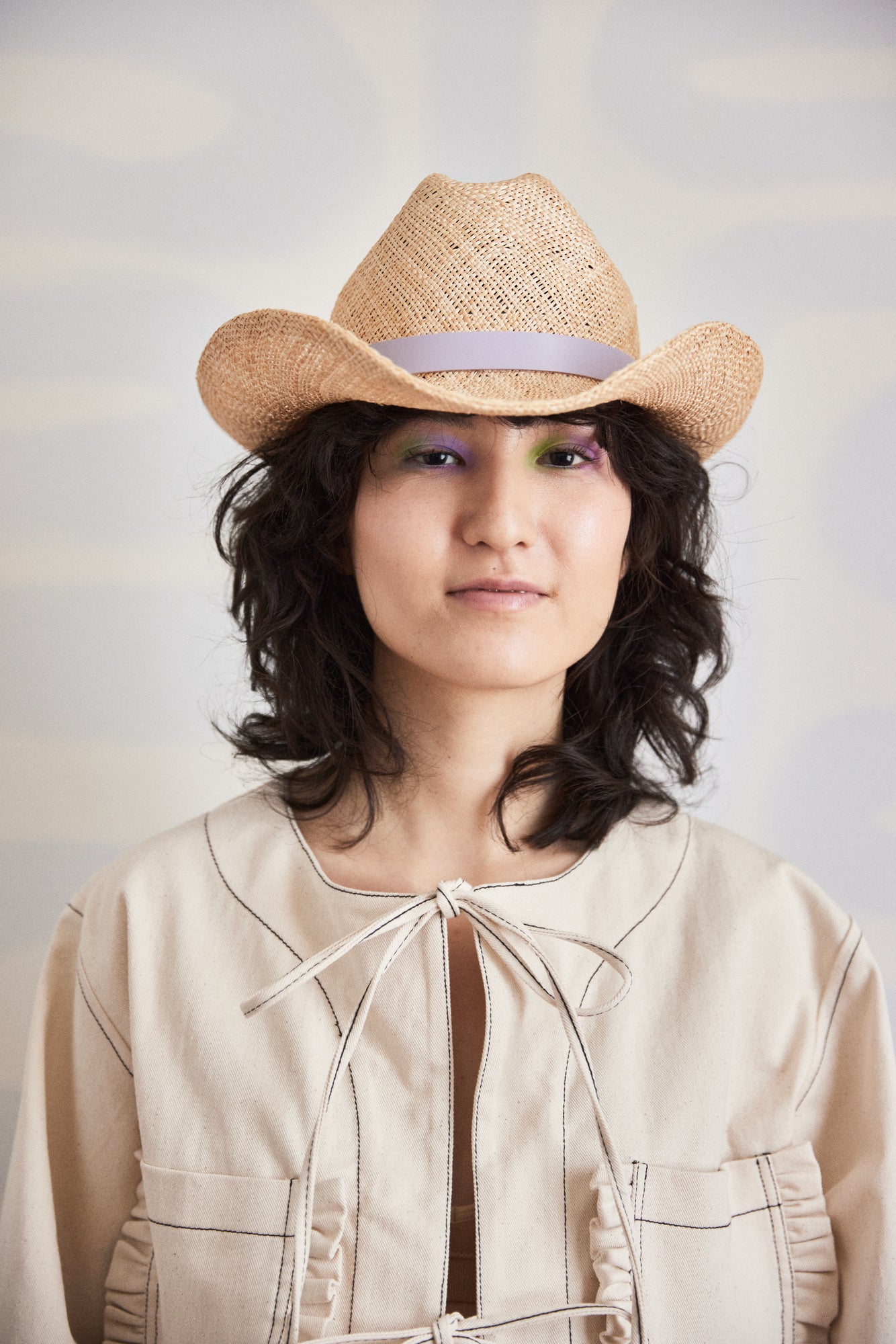 Cowboy Bebop - Paille naturelle avec garniture en cuir lilas