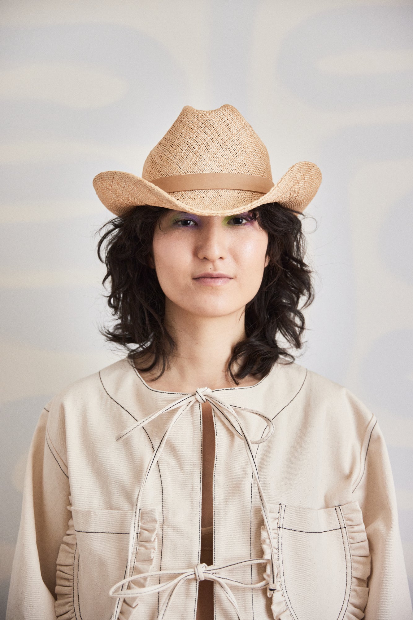 Cowboy Bebop - Paille naturelle avec garniture en cuir beige
