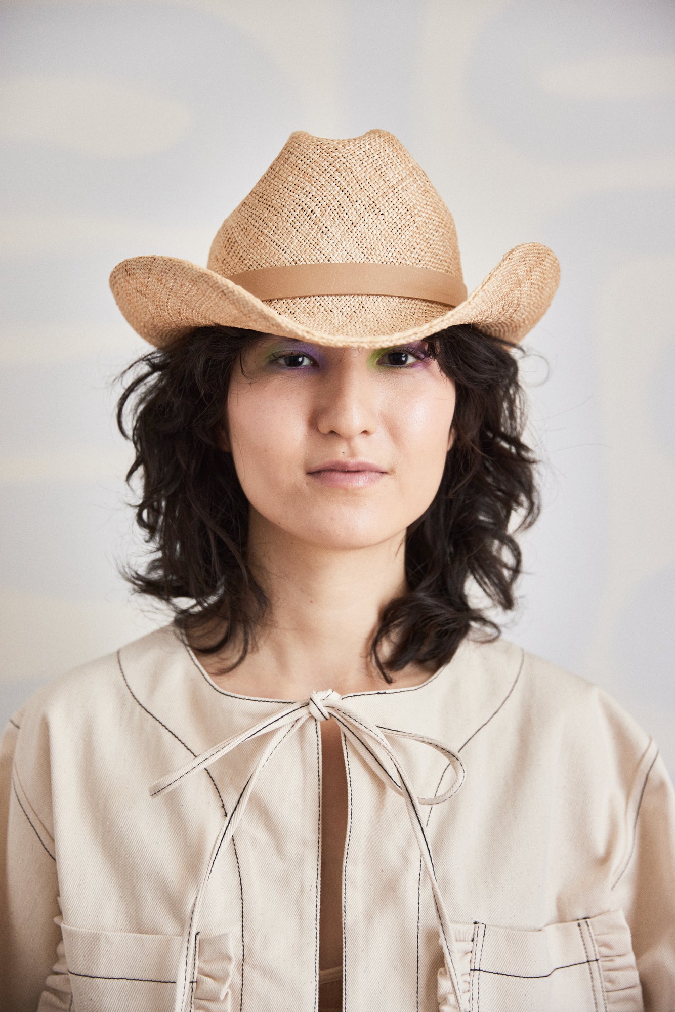 Cowboy Bebop - Paille naturelle avec garniture en cuir beige