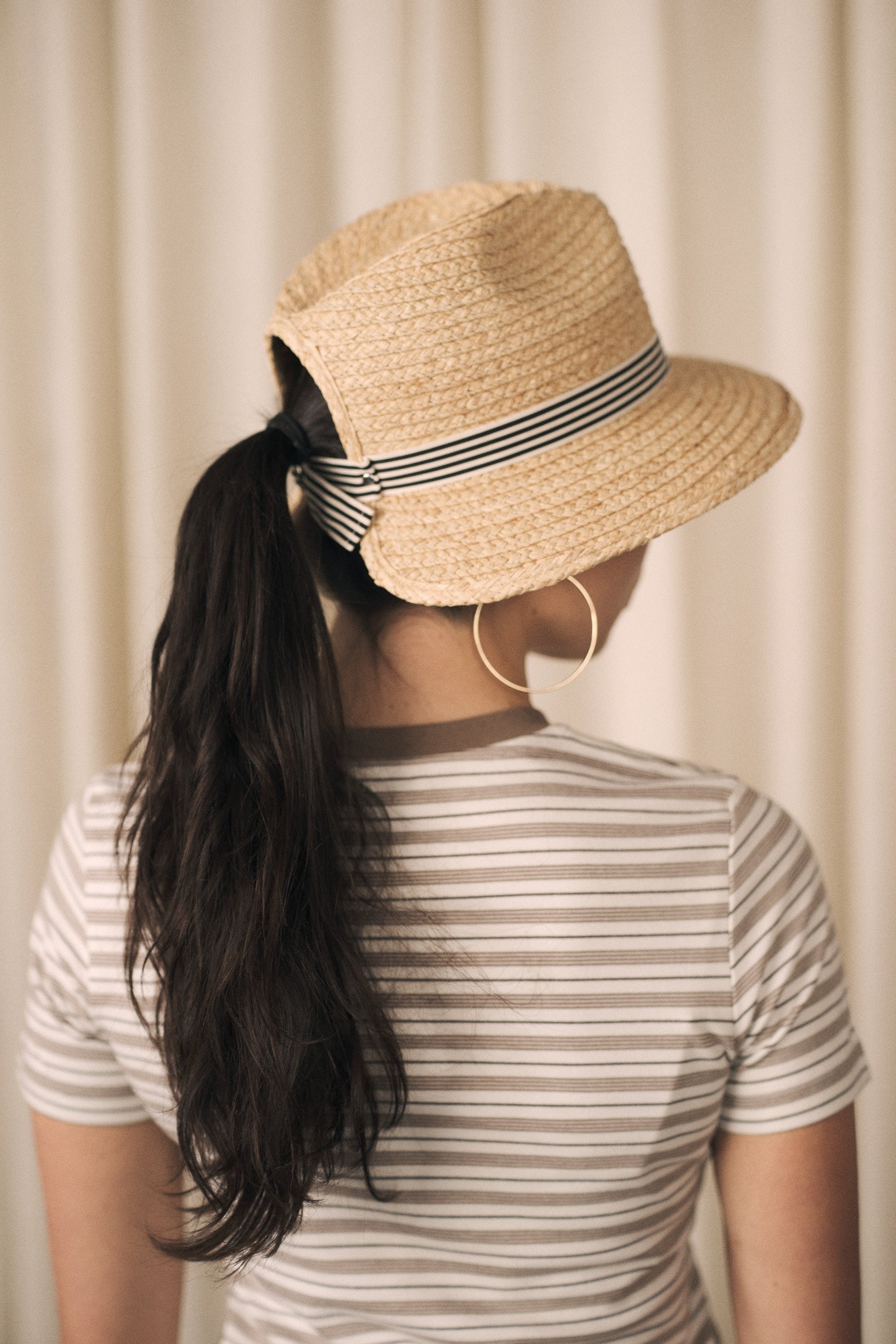 Anemone | Adjustable straw fedora hat | Black and white ribbon