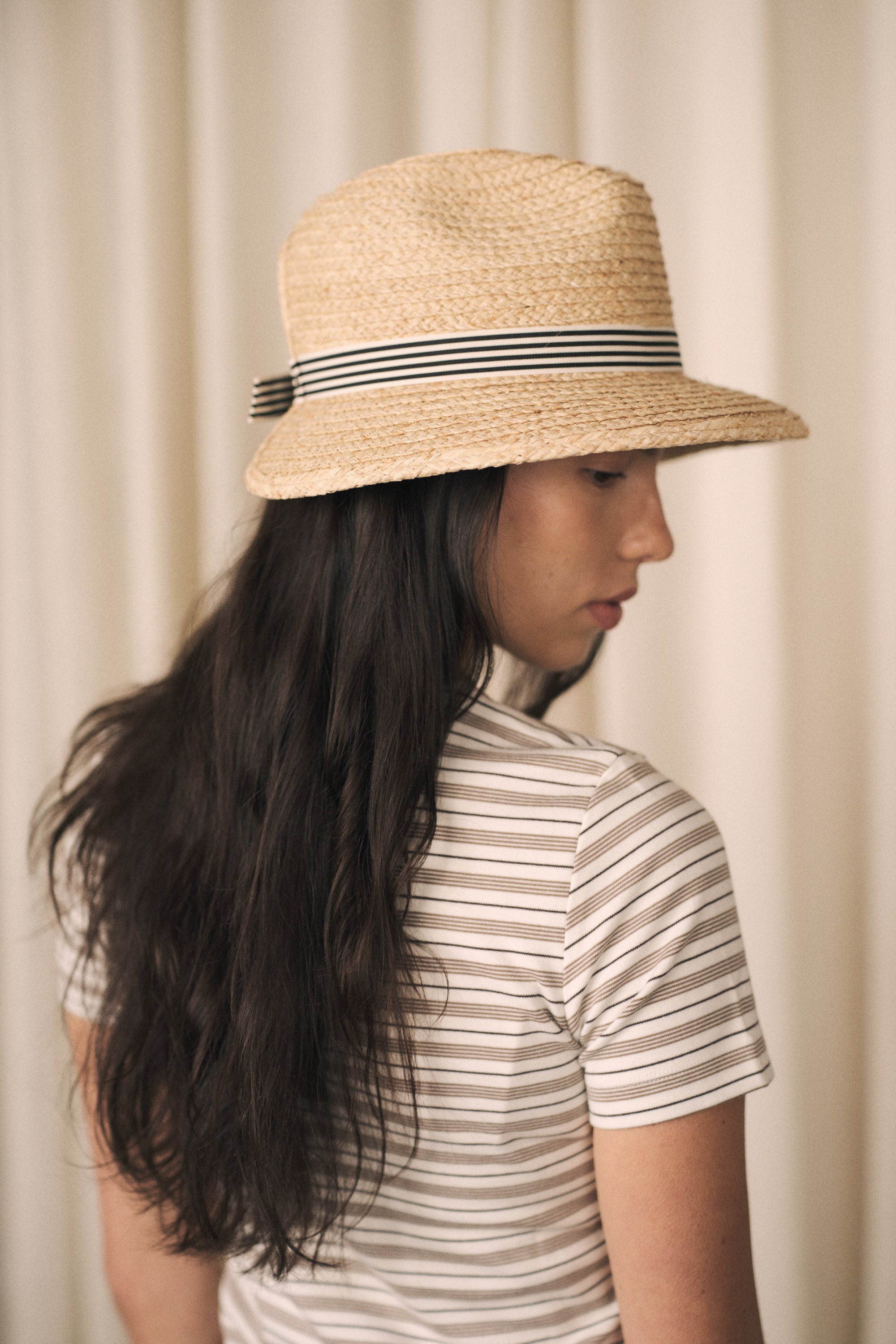 Anemone | Adjustable straw fedora hat | Black and white ribbon