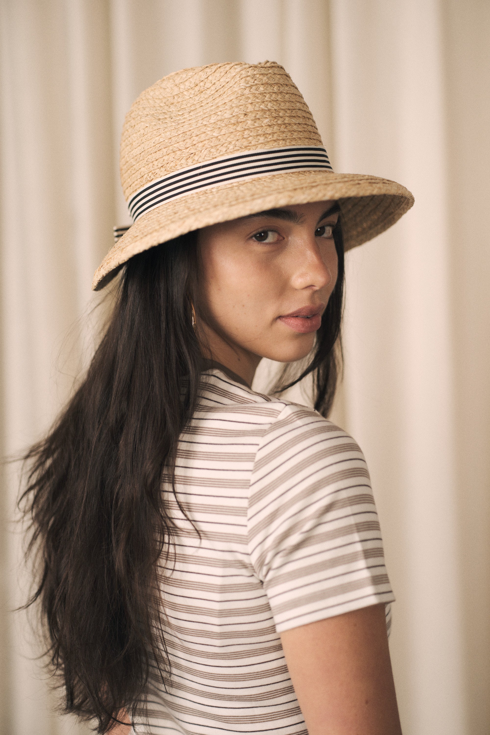 Anemone | Adjustable straw fedora hat | Black and white ribbon