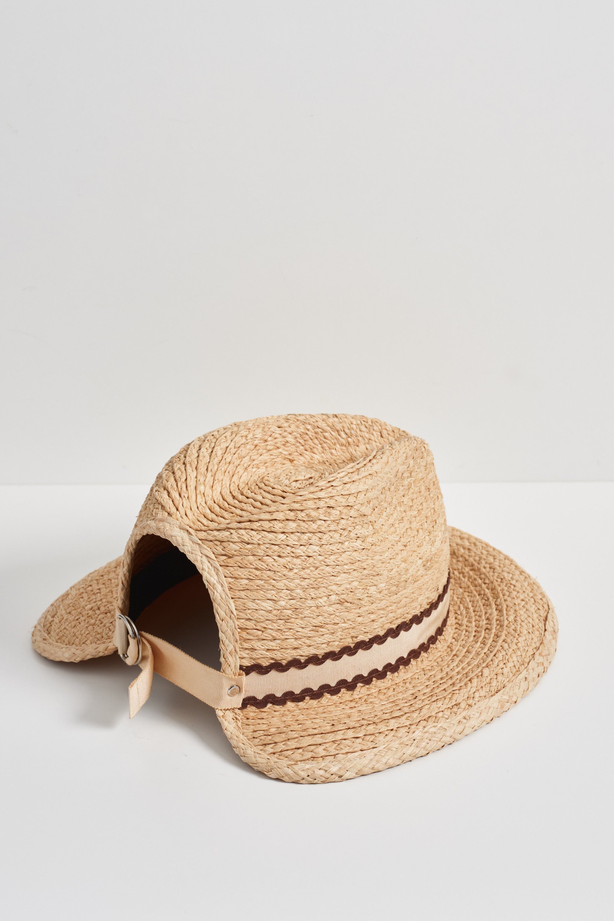 Anemone | Adjustable straw fedora hat | Natural ribbon brown ric-rac