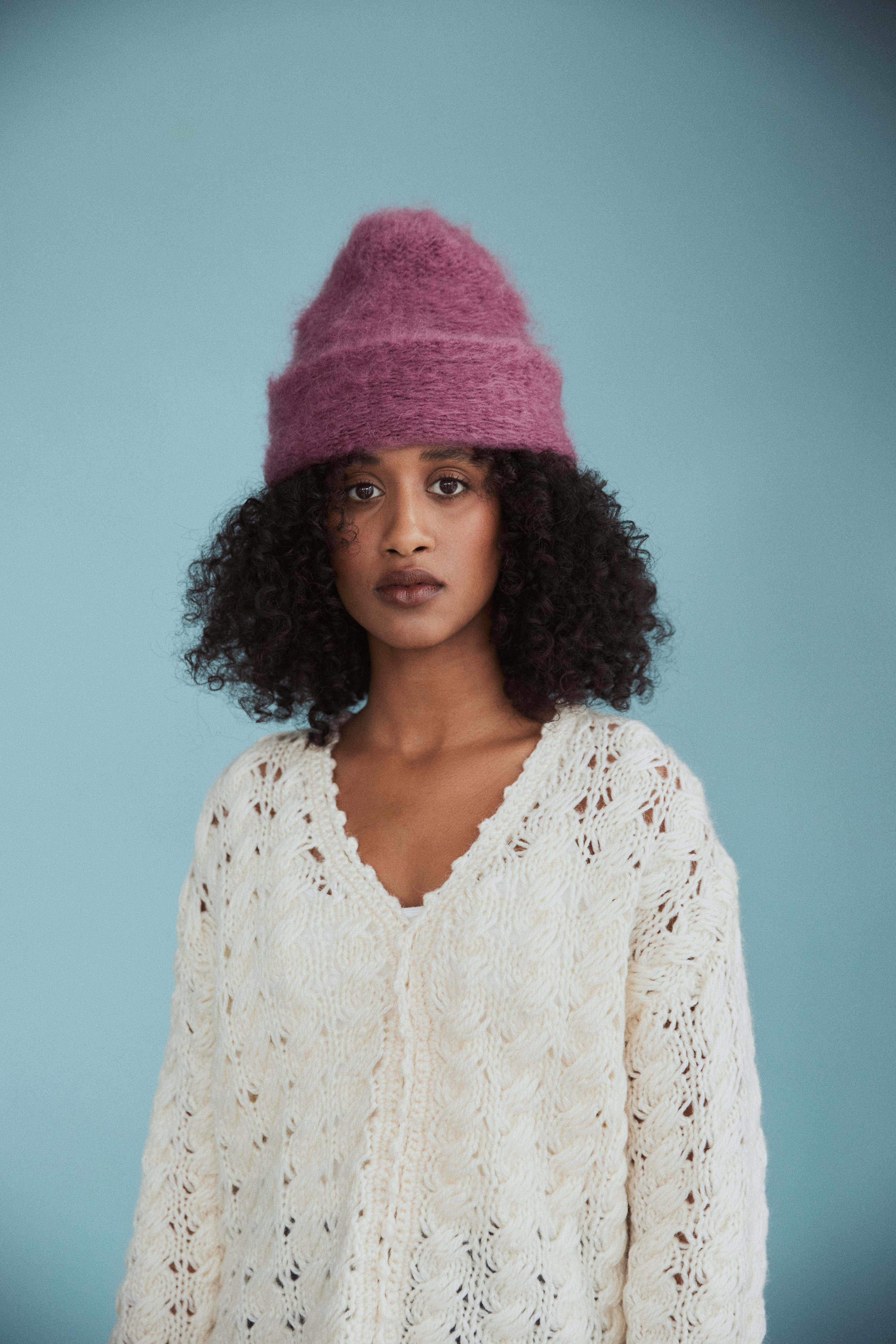 Cloud mohair beanie | Wine stain