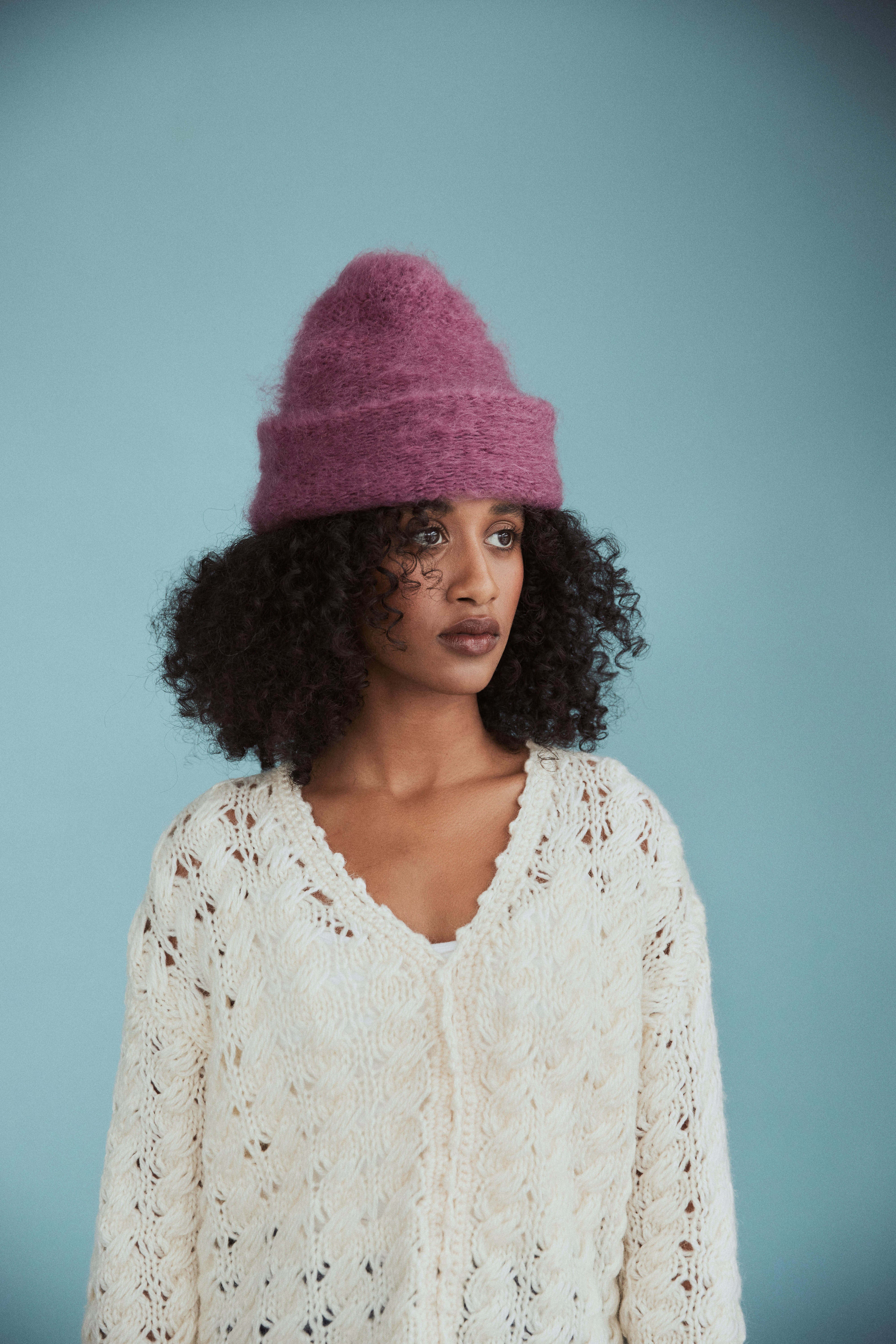 Cloud mohair beanie | Wine stain
