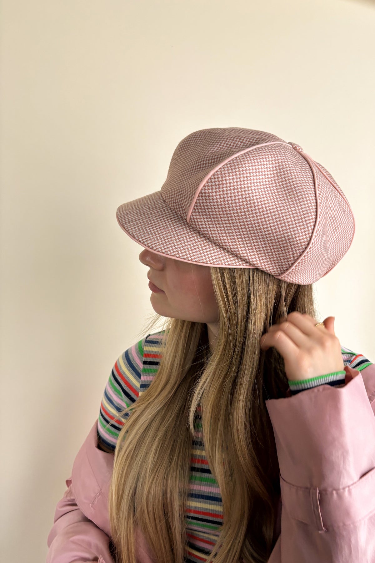 Gazette cap | Pink Houndstooth