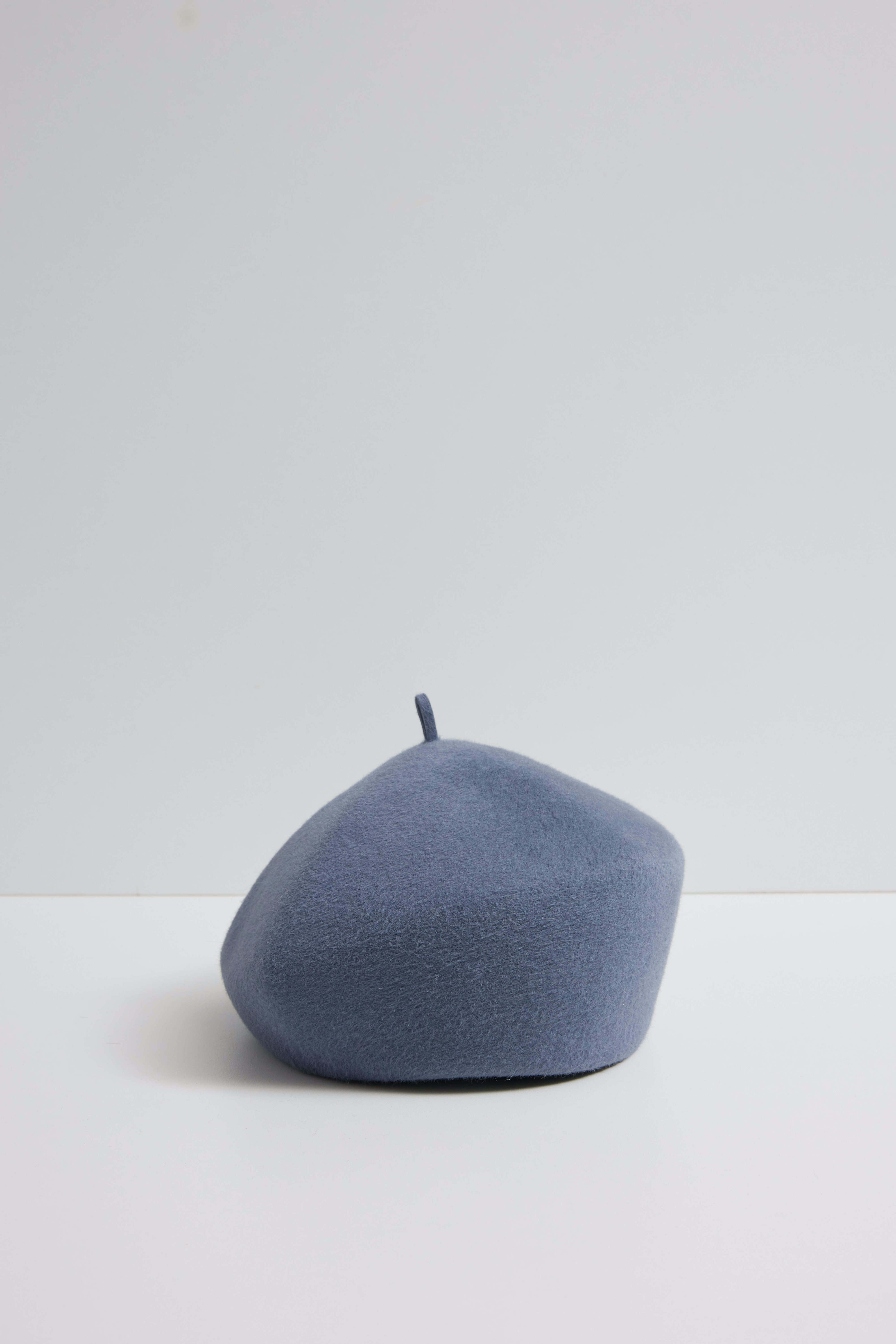 Harbin - Sculptural Structured Beret in Velour Rabbit Felt - Steel blue