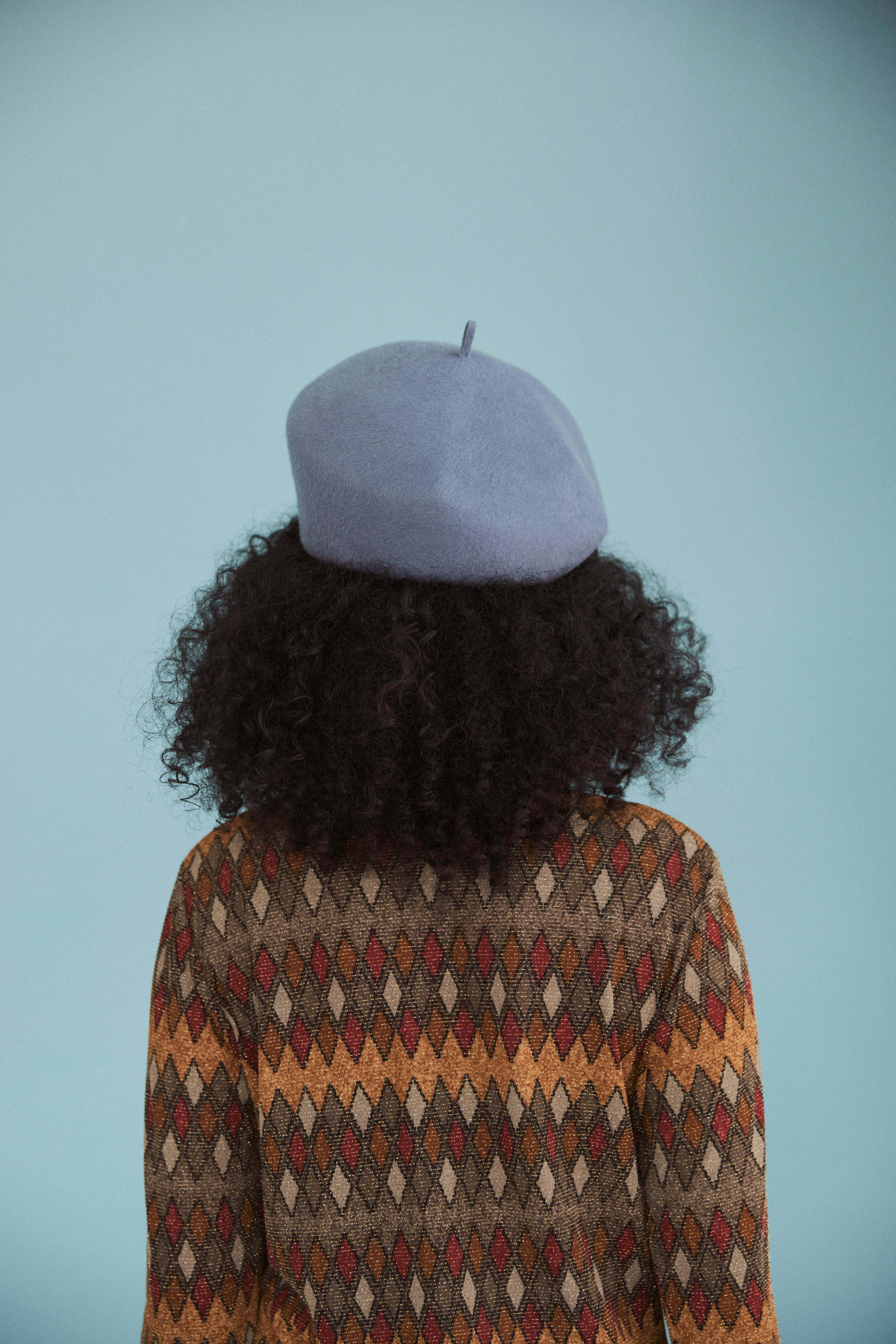 Harbin - Sculptural Structured Beret in Velour Rabbit Felt - Steel blue
