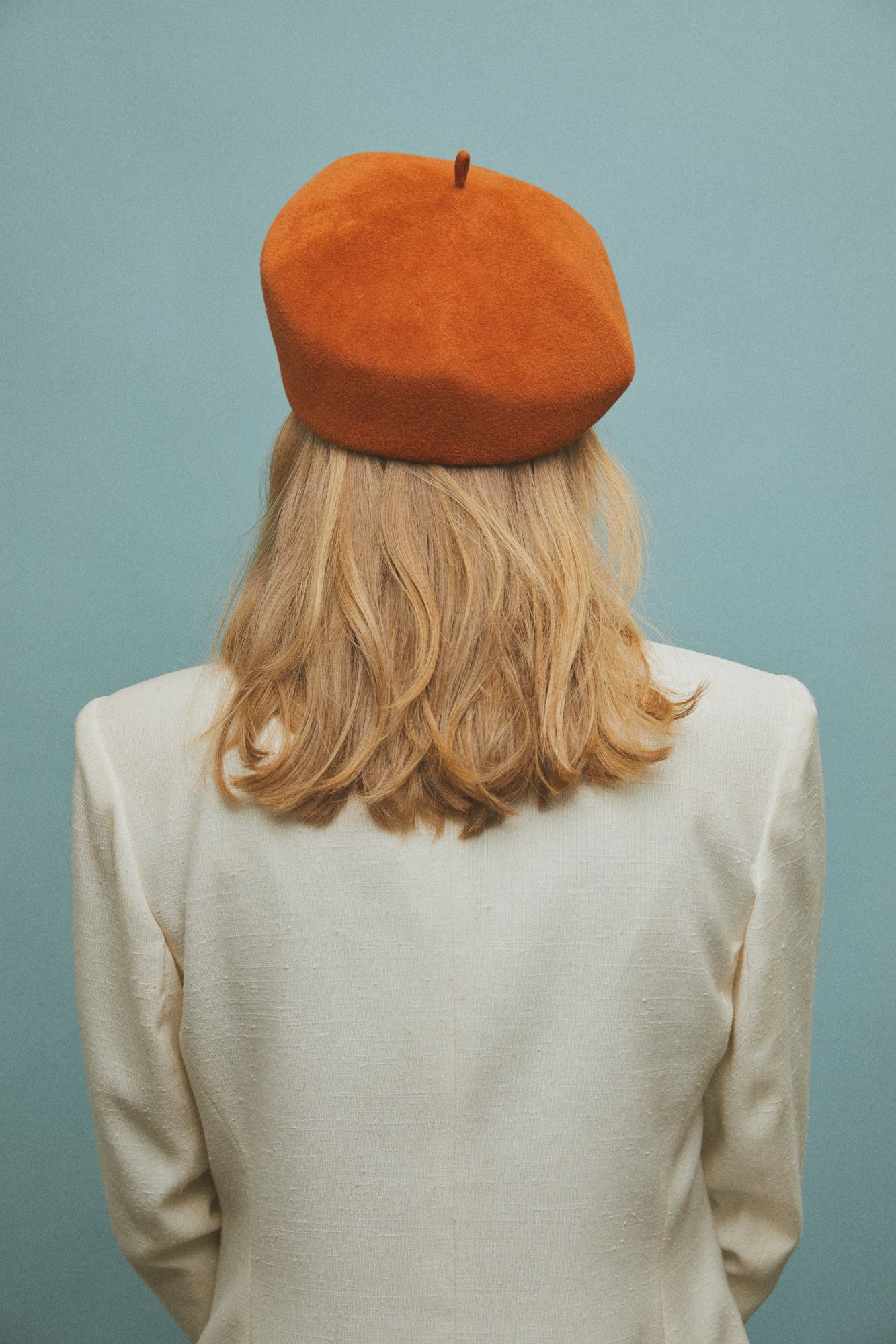 Harbin | Sculptural Structured Beret in Velour Rabbit Felt | Persimmon