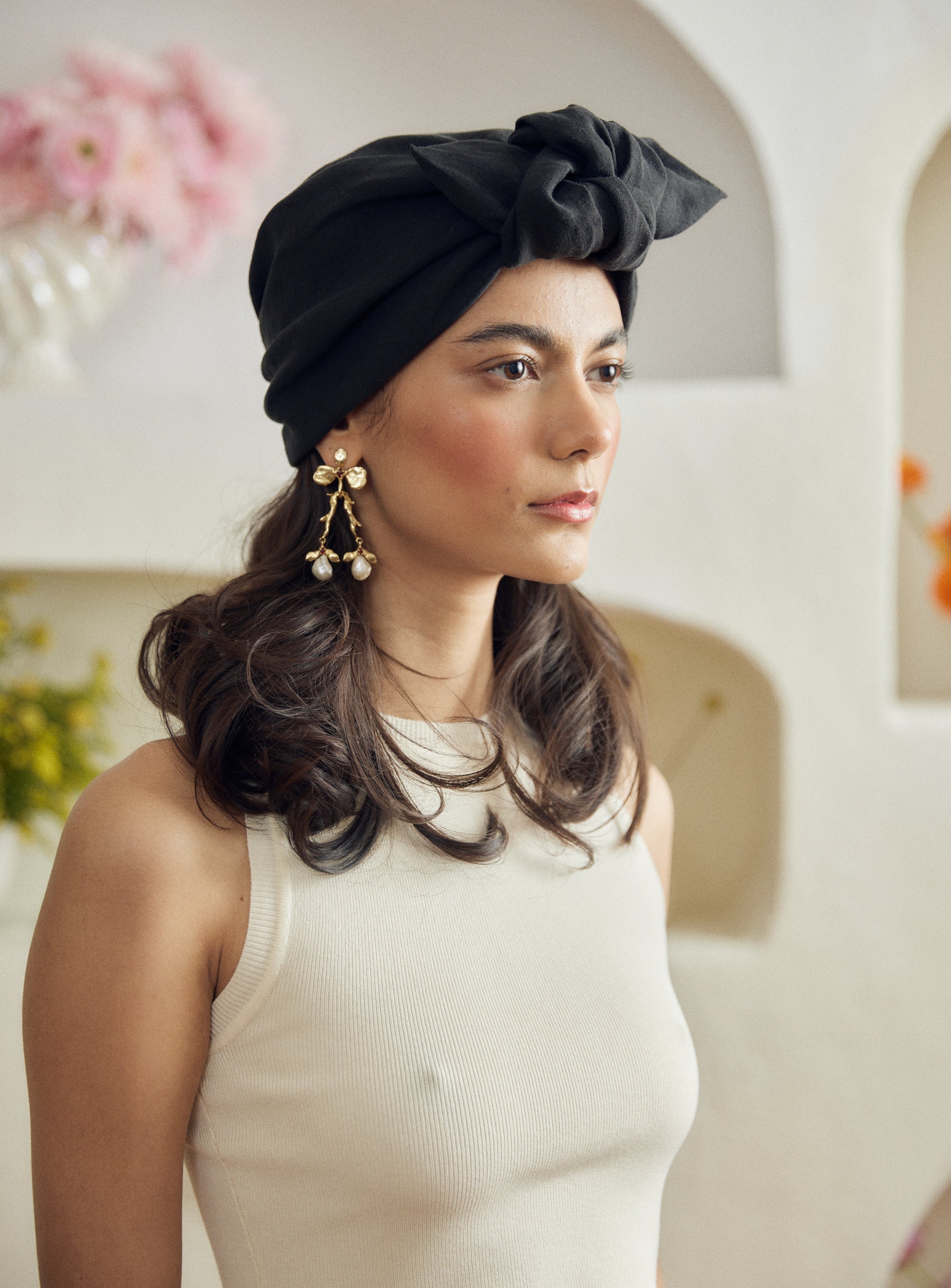 Parelli knotted turban hat - Black linen