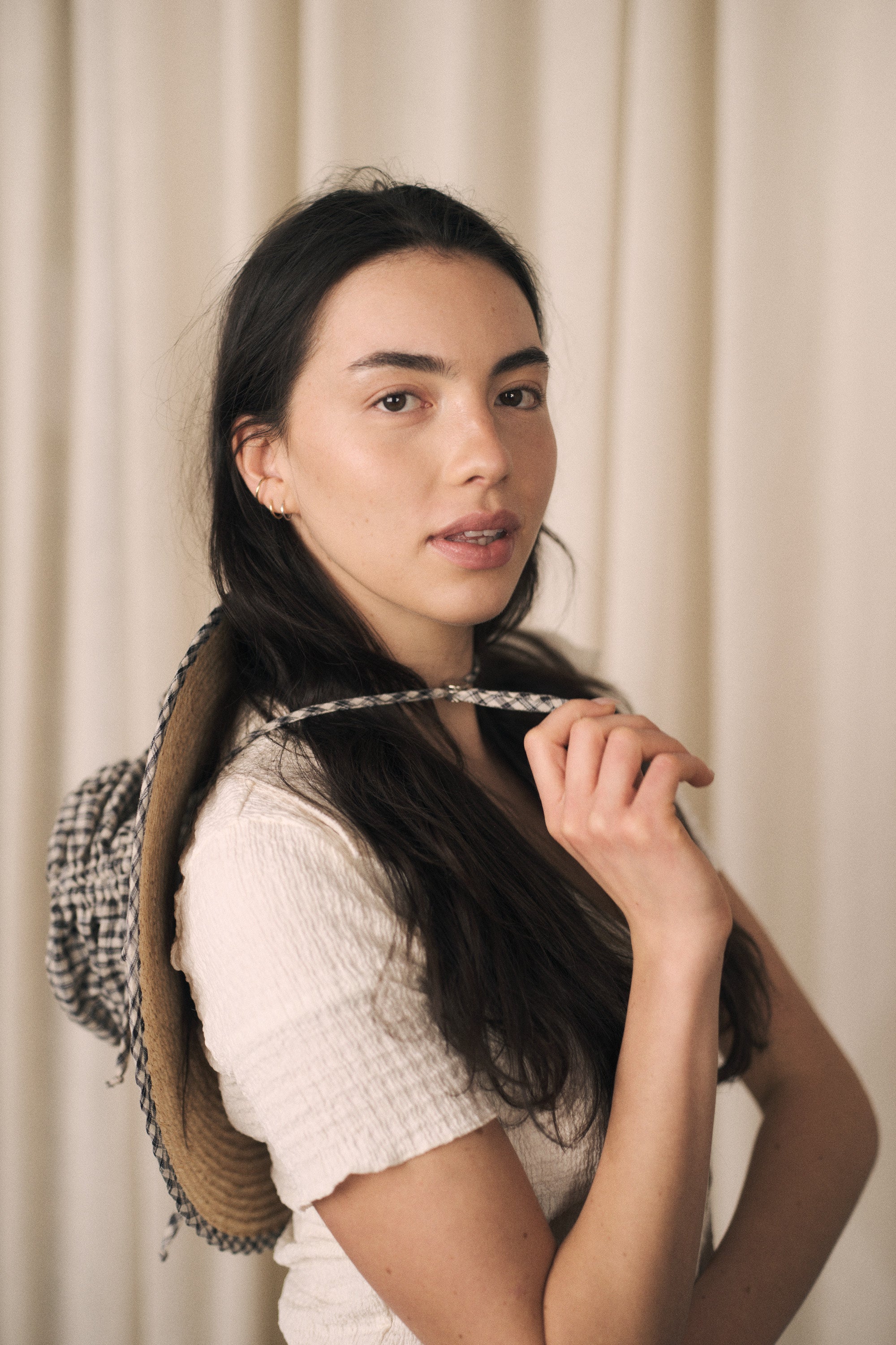 Rosemary | Wide brim ruched straw hat | Black gingham
