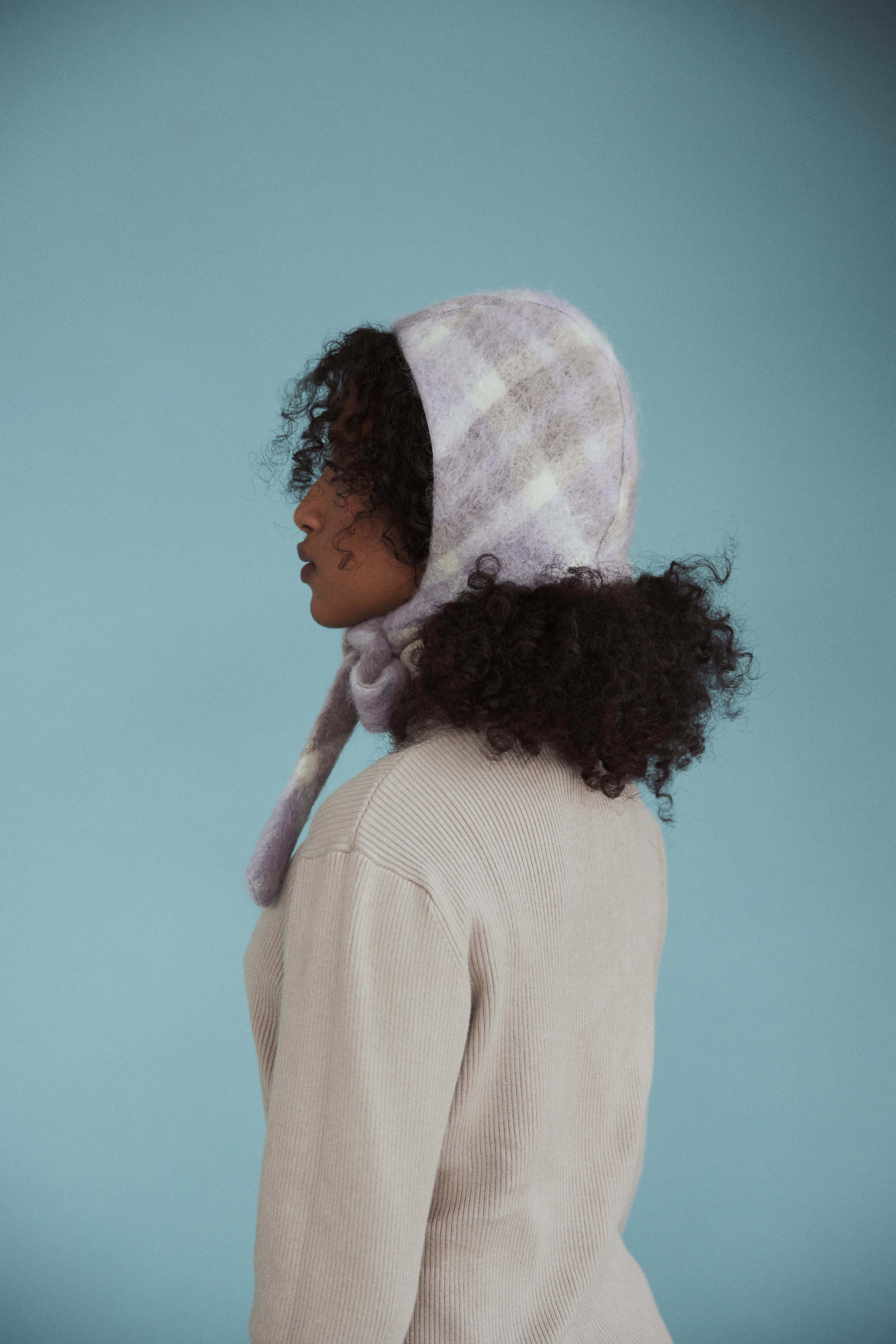 Shepherd's daughter bonnet - Lilac plaid mohair