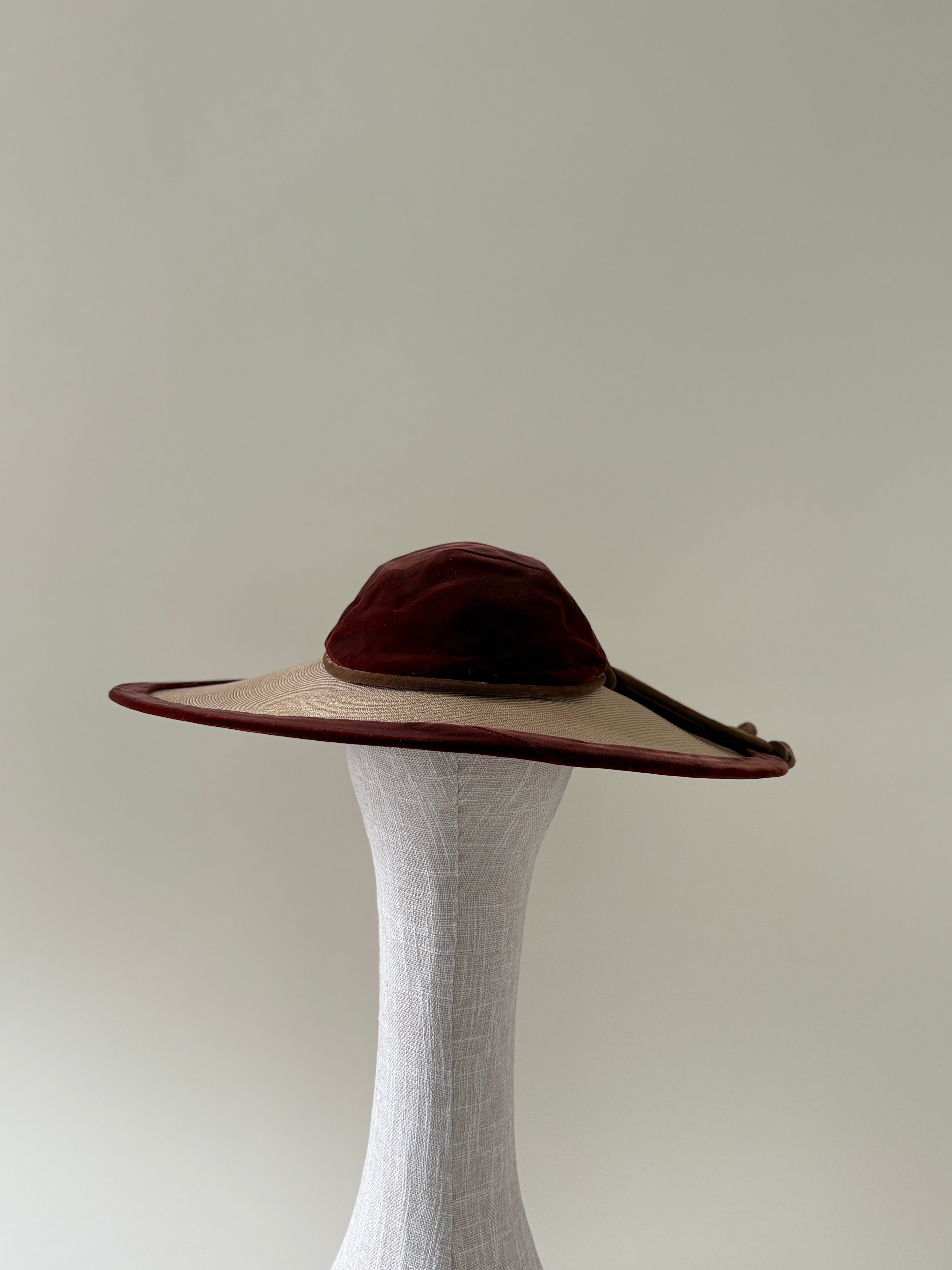 Chapeau vintage n° 016 | Chapeau à larges bords en paille et velours des années 1940