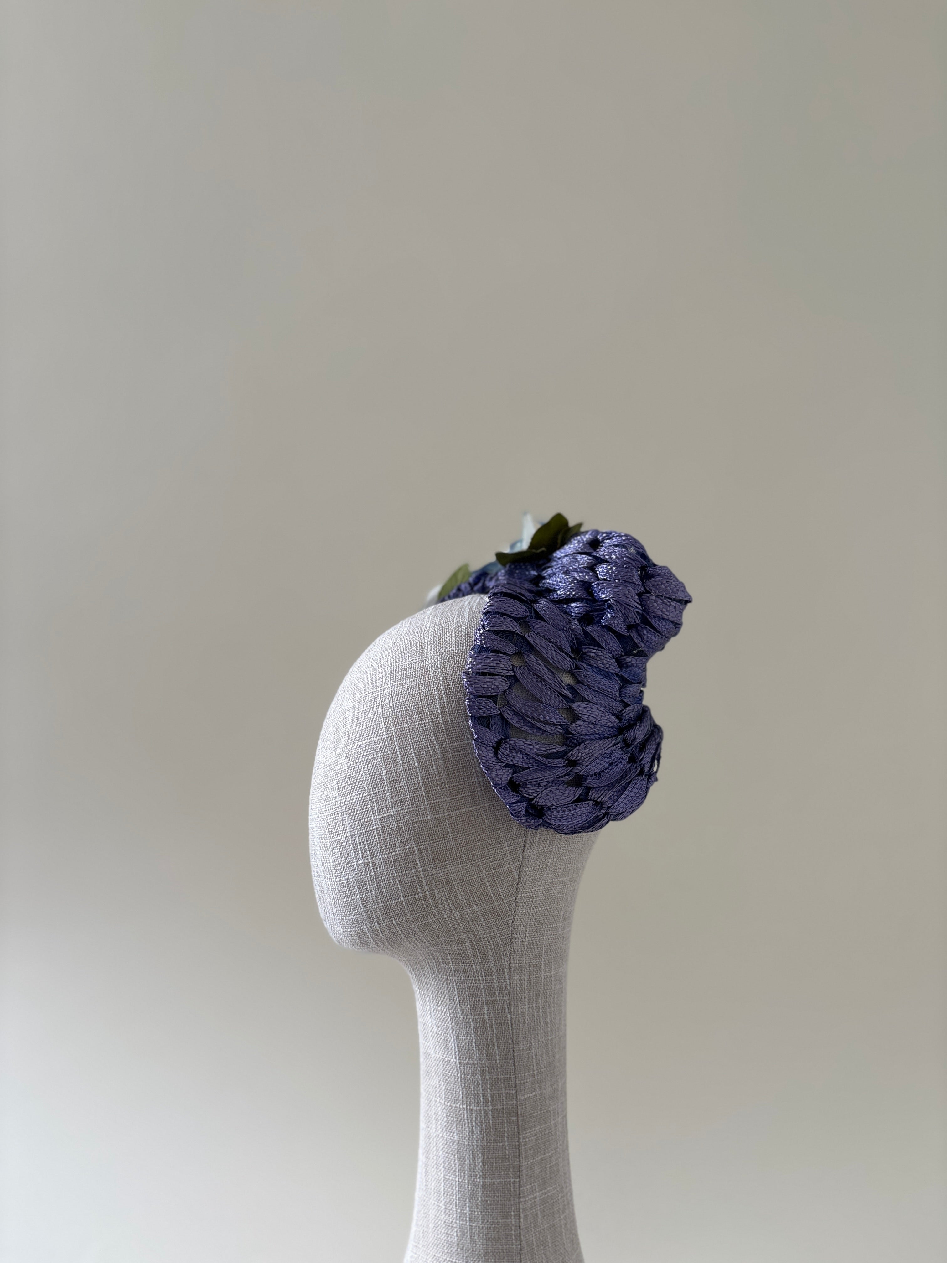 Vintage hat #012 | 1940's straw half hat with blue flowers