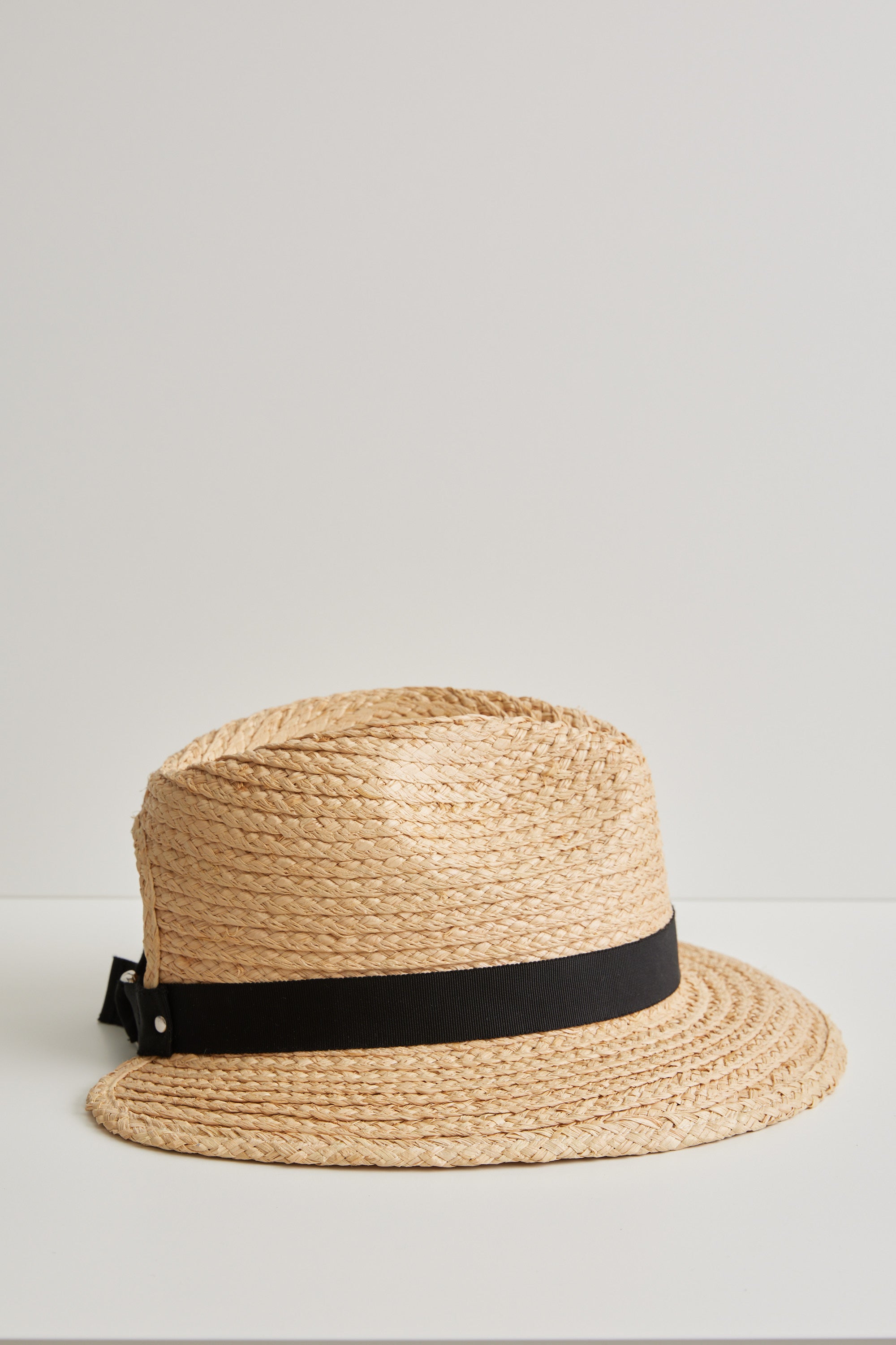 Anemone - Adjustable straw fedora hat - Black ribbon