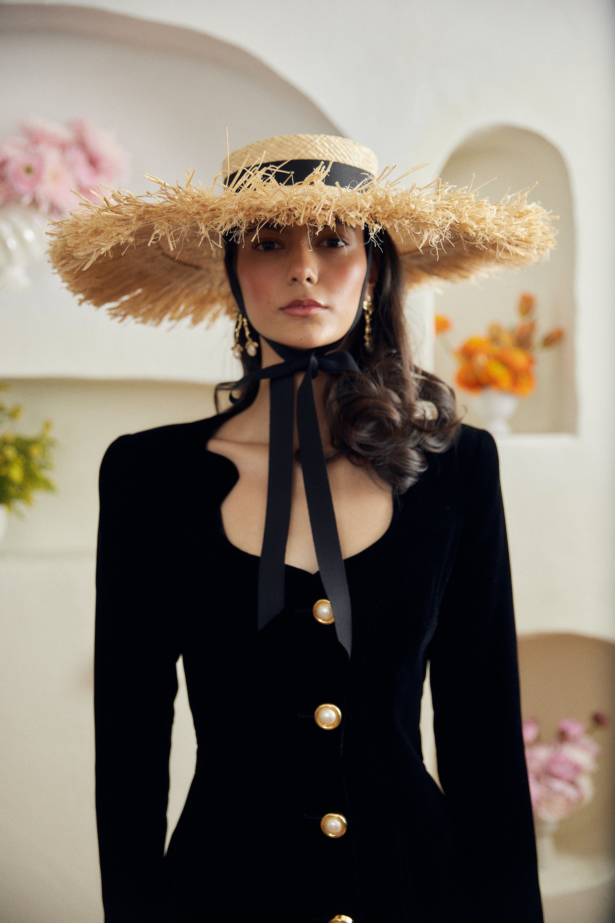 Beaton straw hat - Extra wide with fringed edge and detachable ribbon