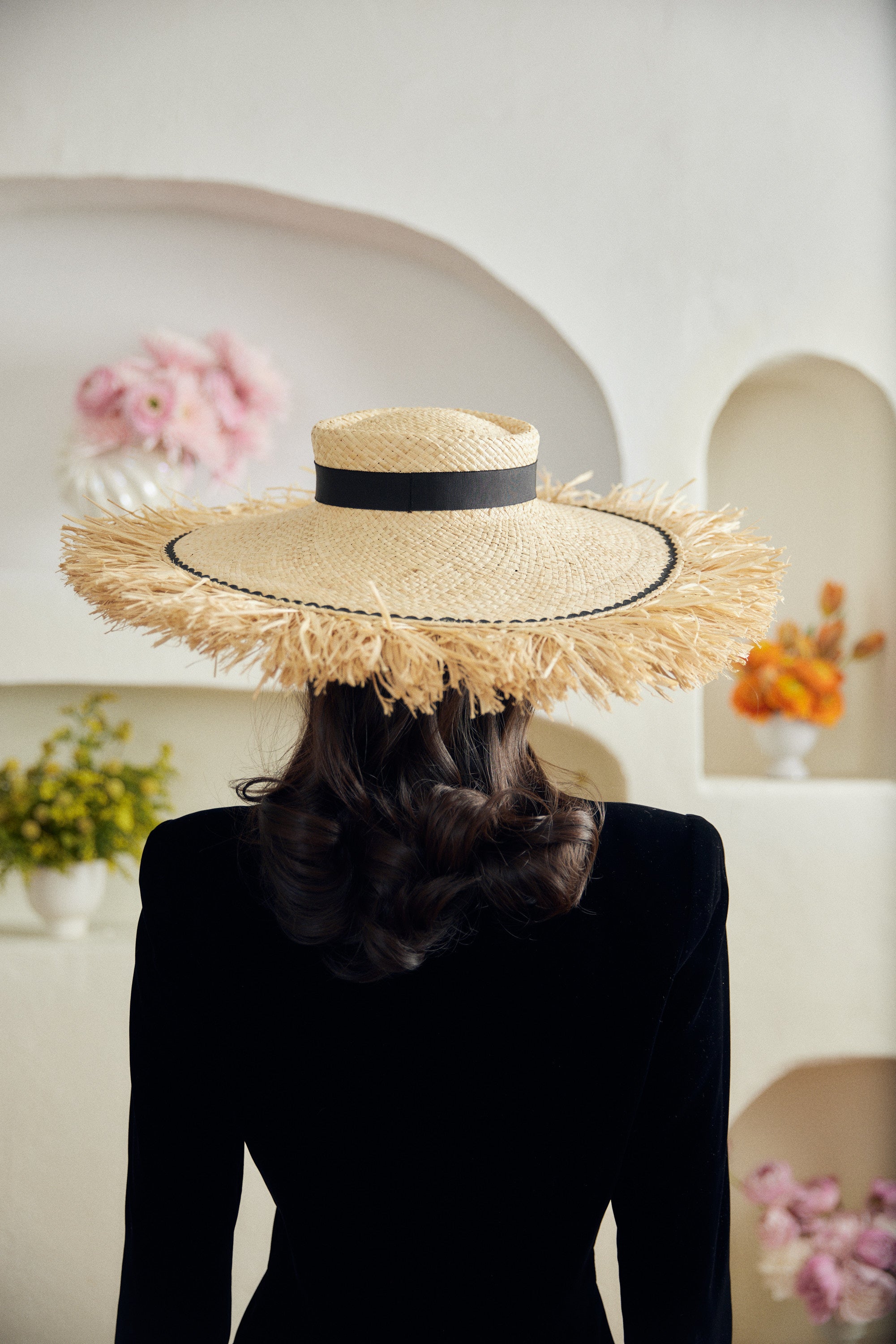 Beaton straw hat - Extra wide with fringed edge and detachable ribbon