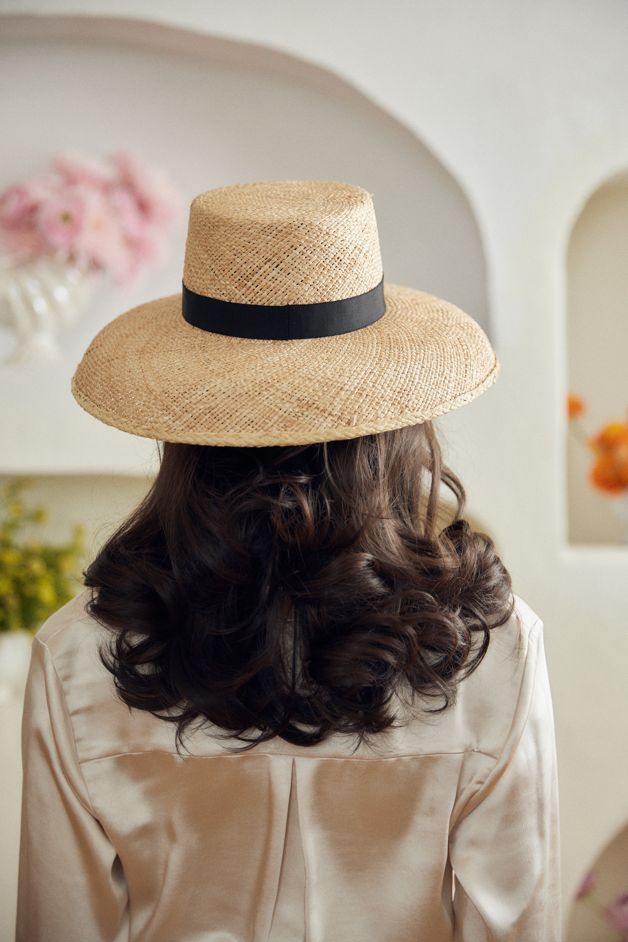 Calcarella straw hat - Detachable black grosgrain ribbon