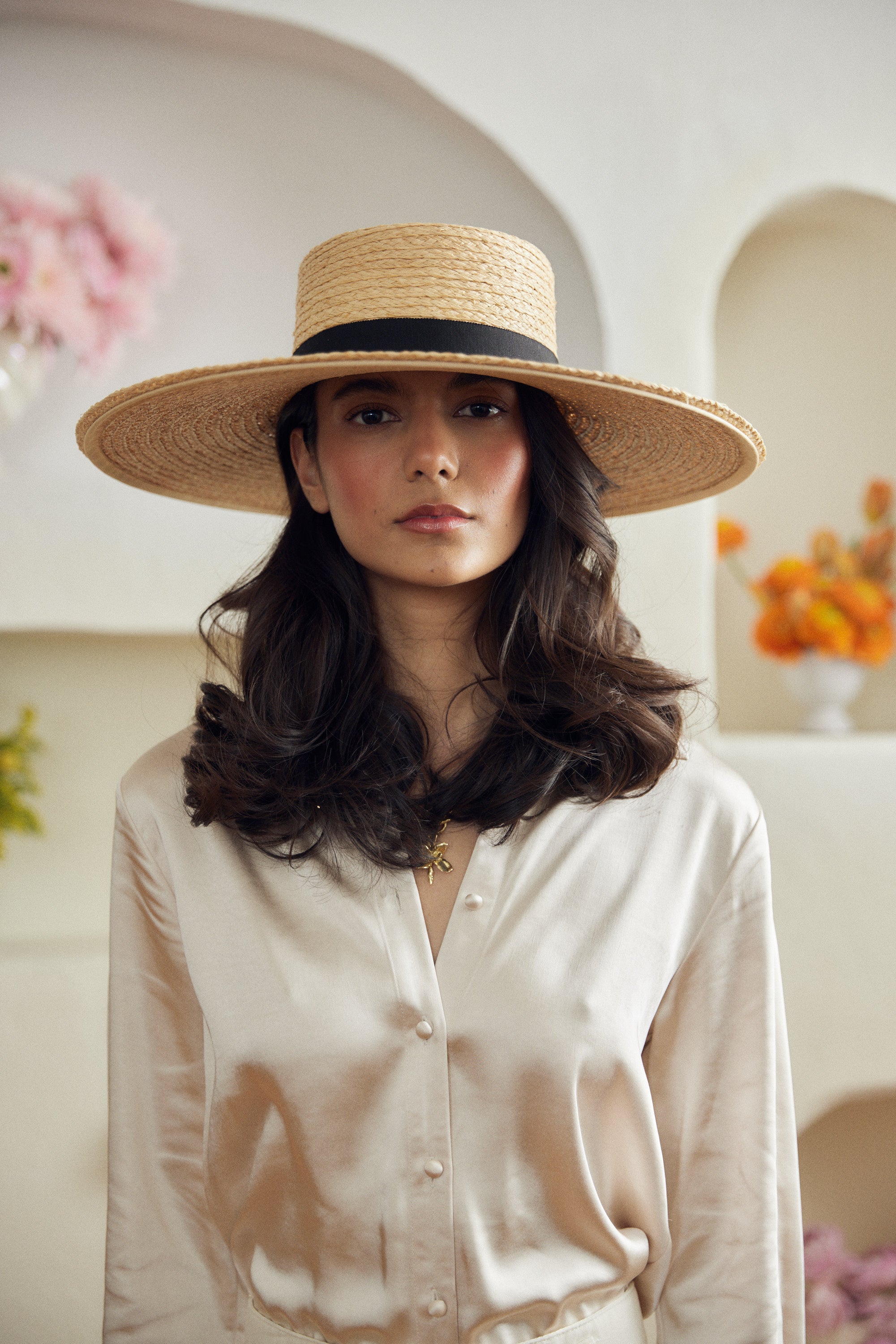 Calendula straw hat - Removable ribbon in black