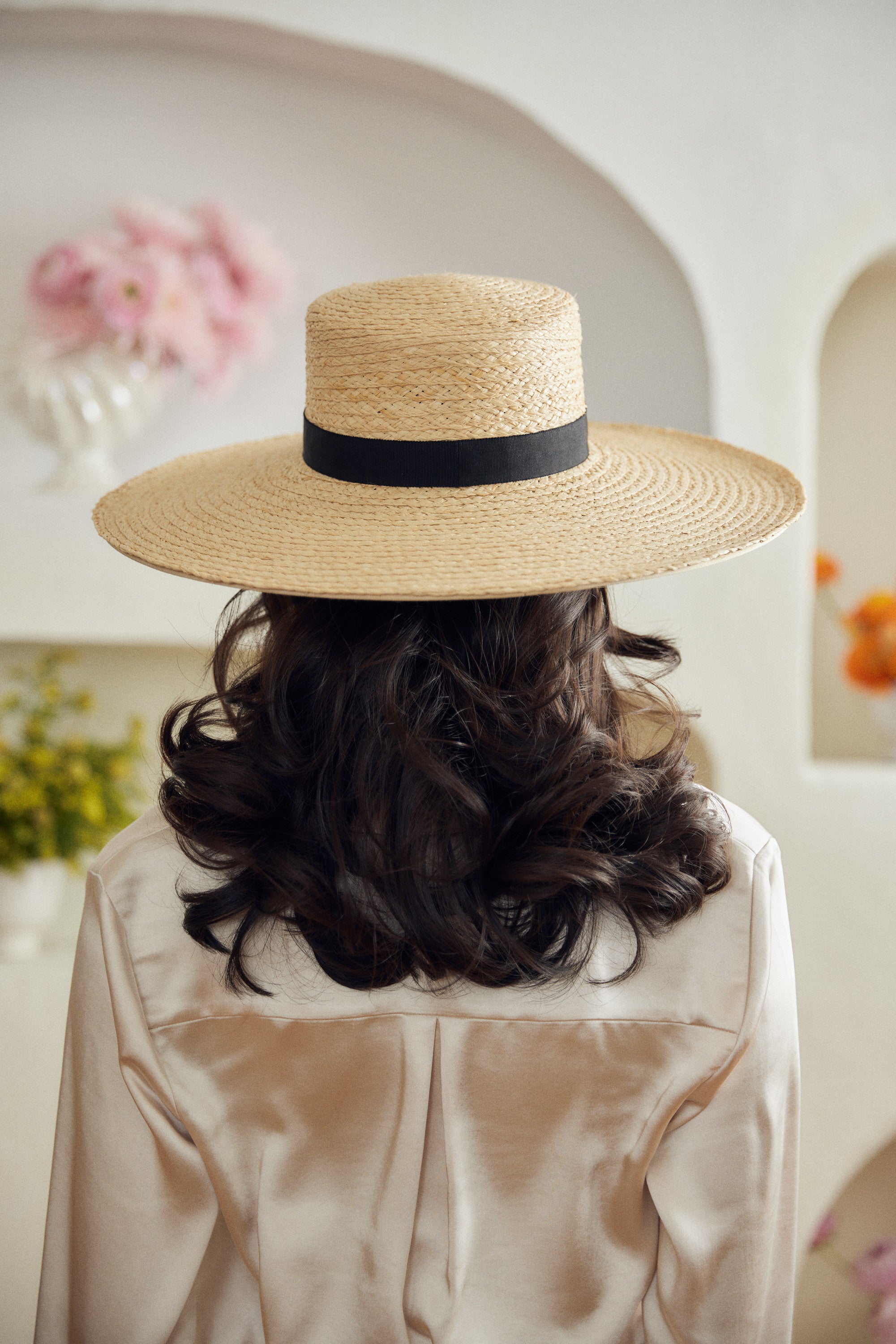 Calendula straw hat - Removable ribbon in black