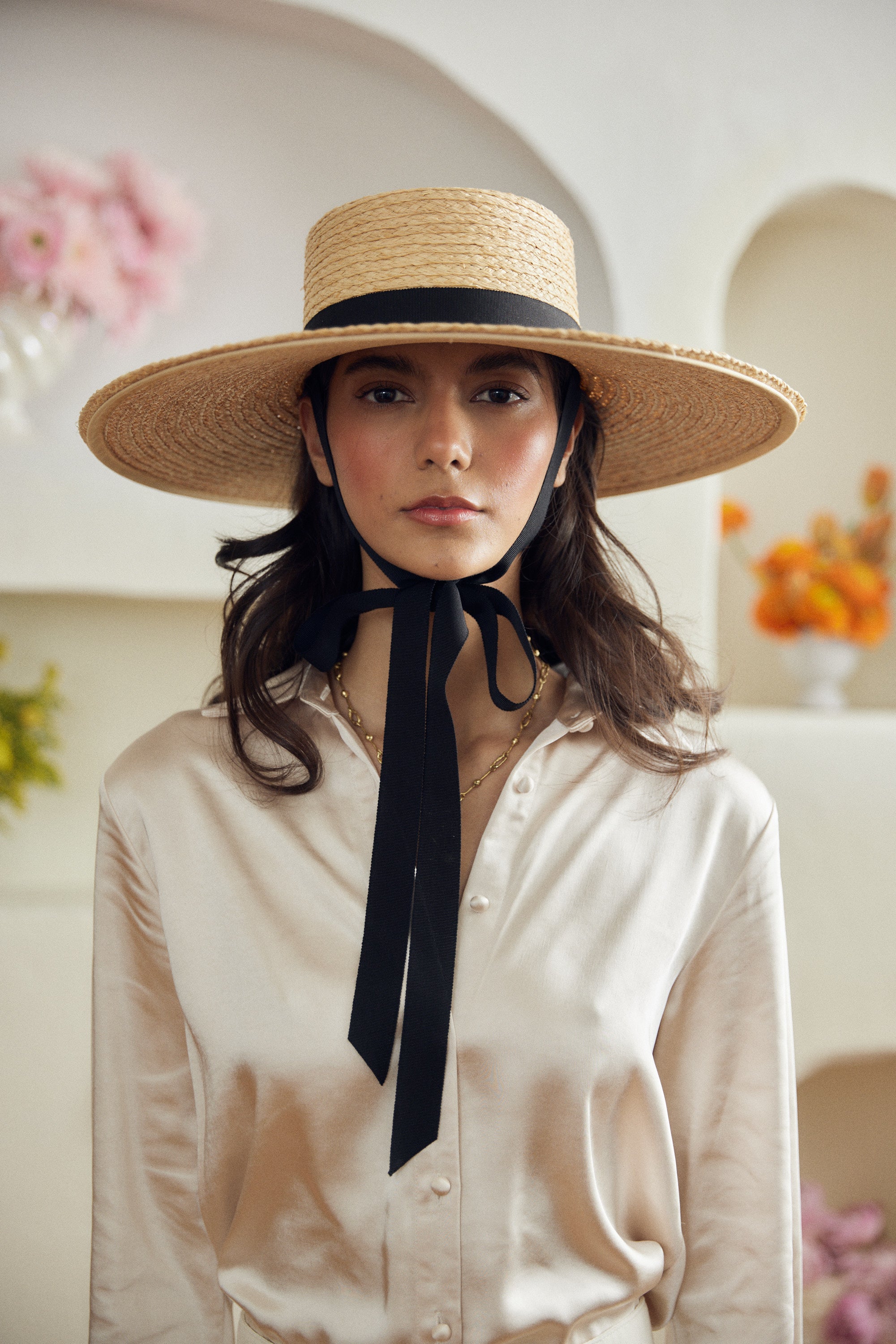 Calendula straw hat - Removable ribbon in black