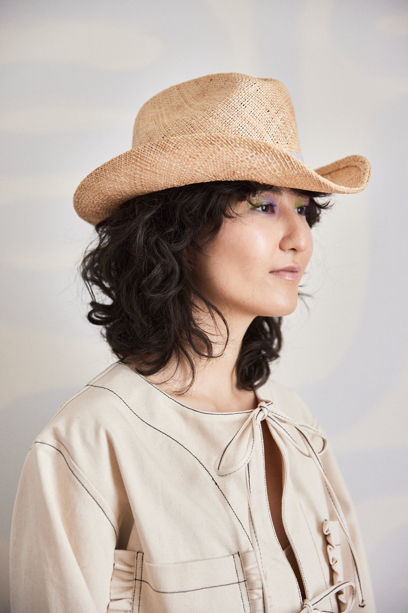 Cowboy Bebop - Paille naturelle avec garniture en cuir lilas