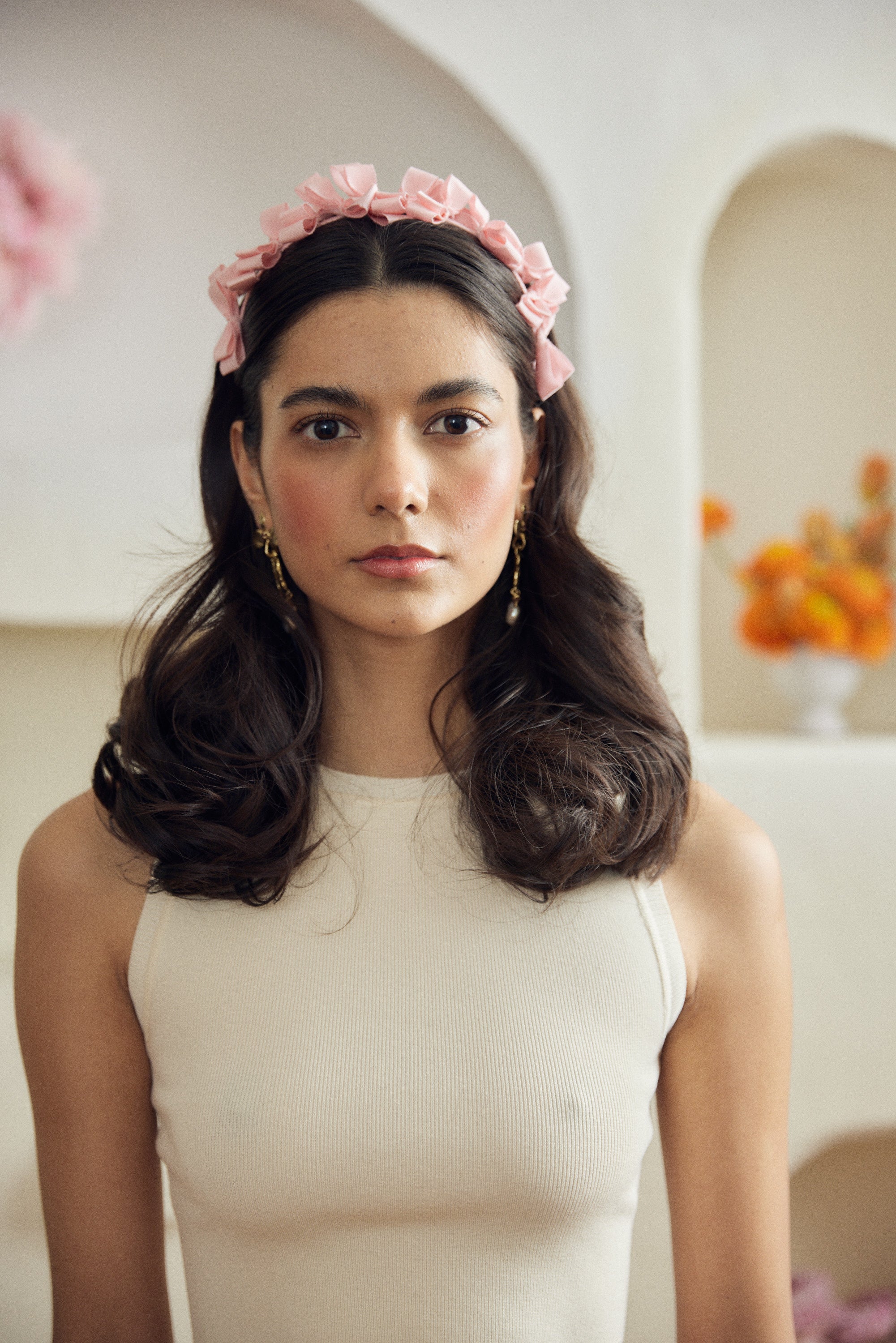Forget me not bow headband - Peony pink