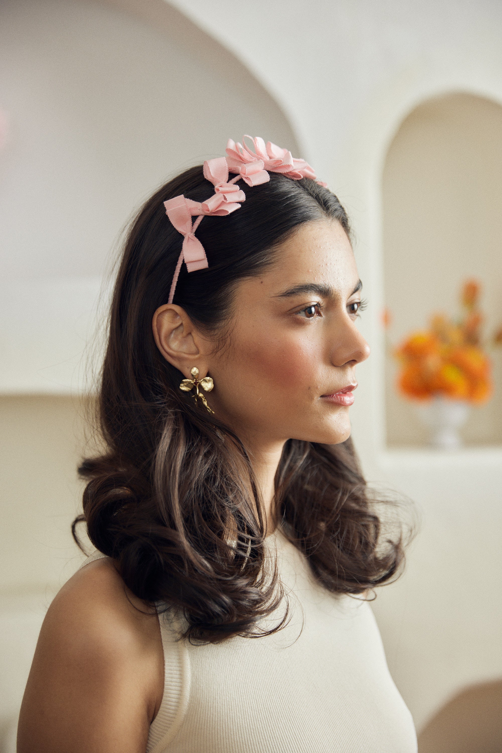Forget me not bow headband - Peony pink