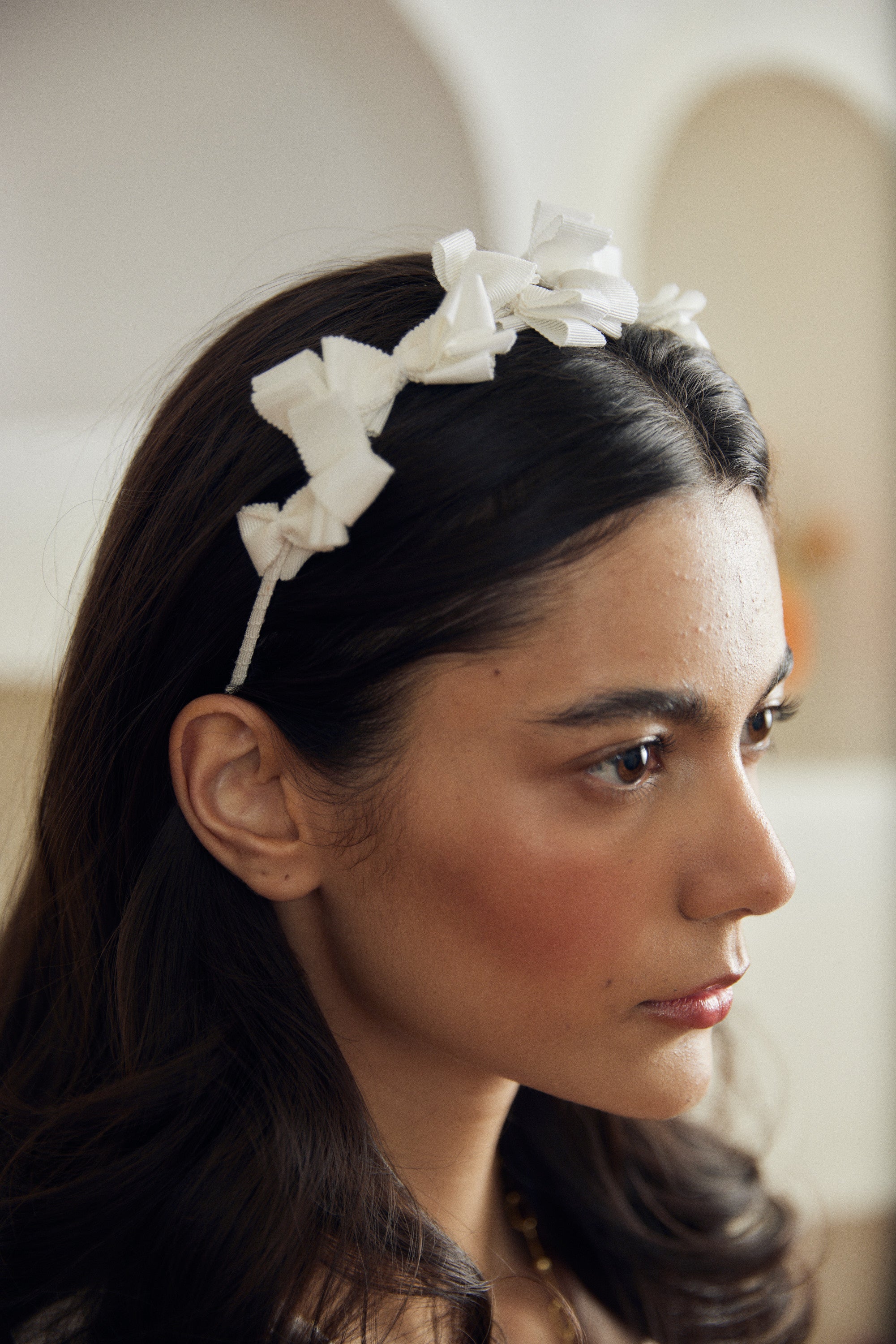 Forget me not bow headband - White