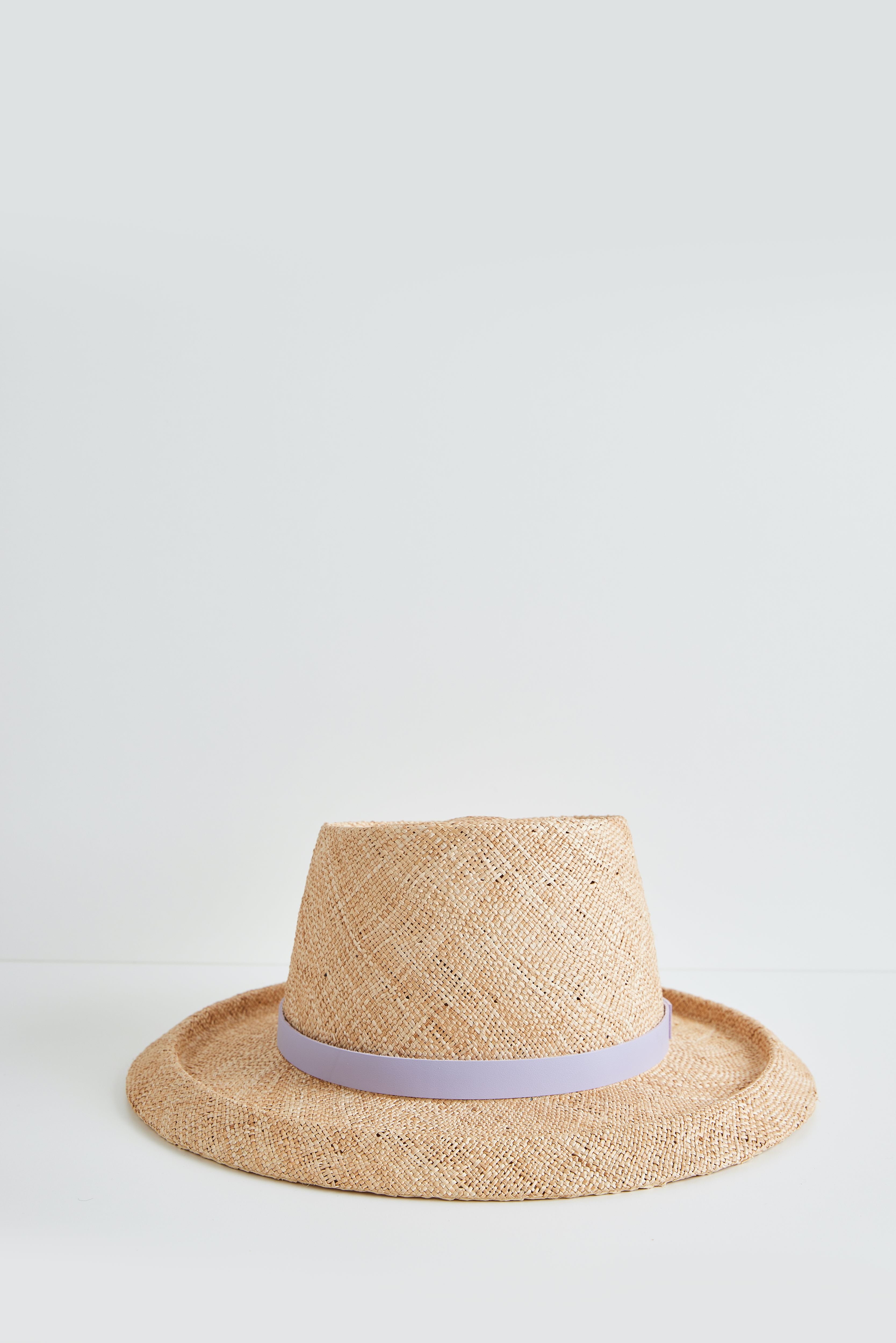 Maze Hat - Natural straw with lilac leather trim