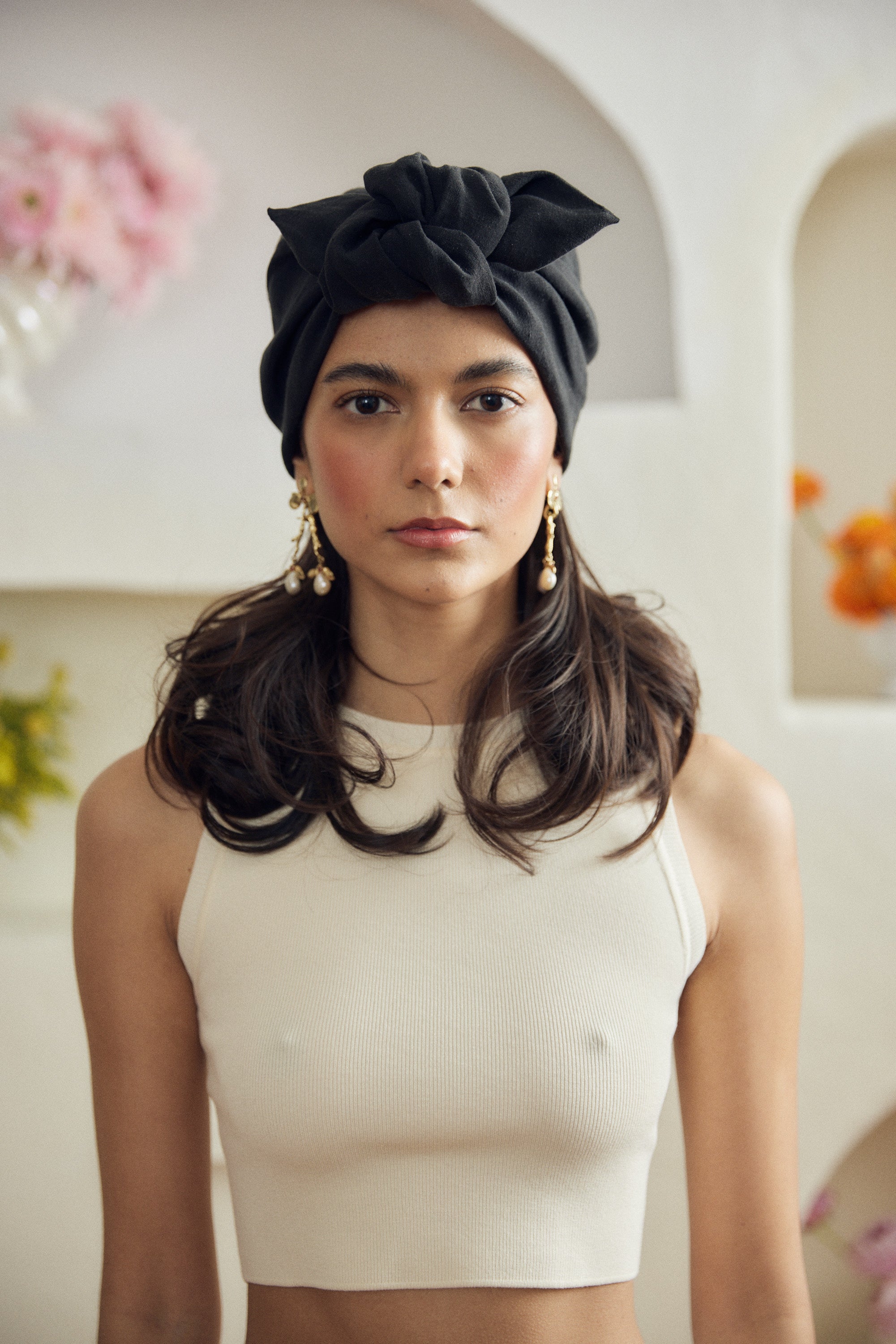 Parelli knotted turban hat - Black linen