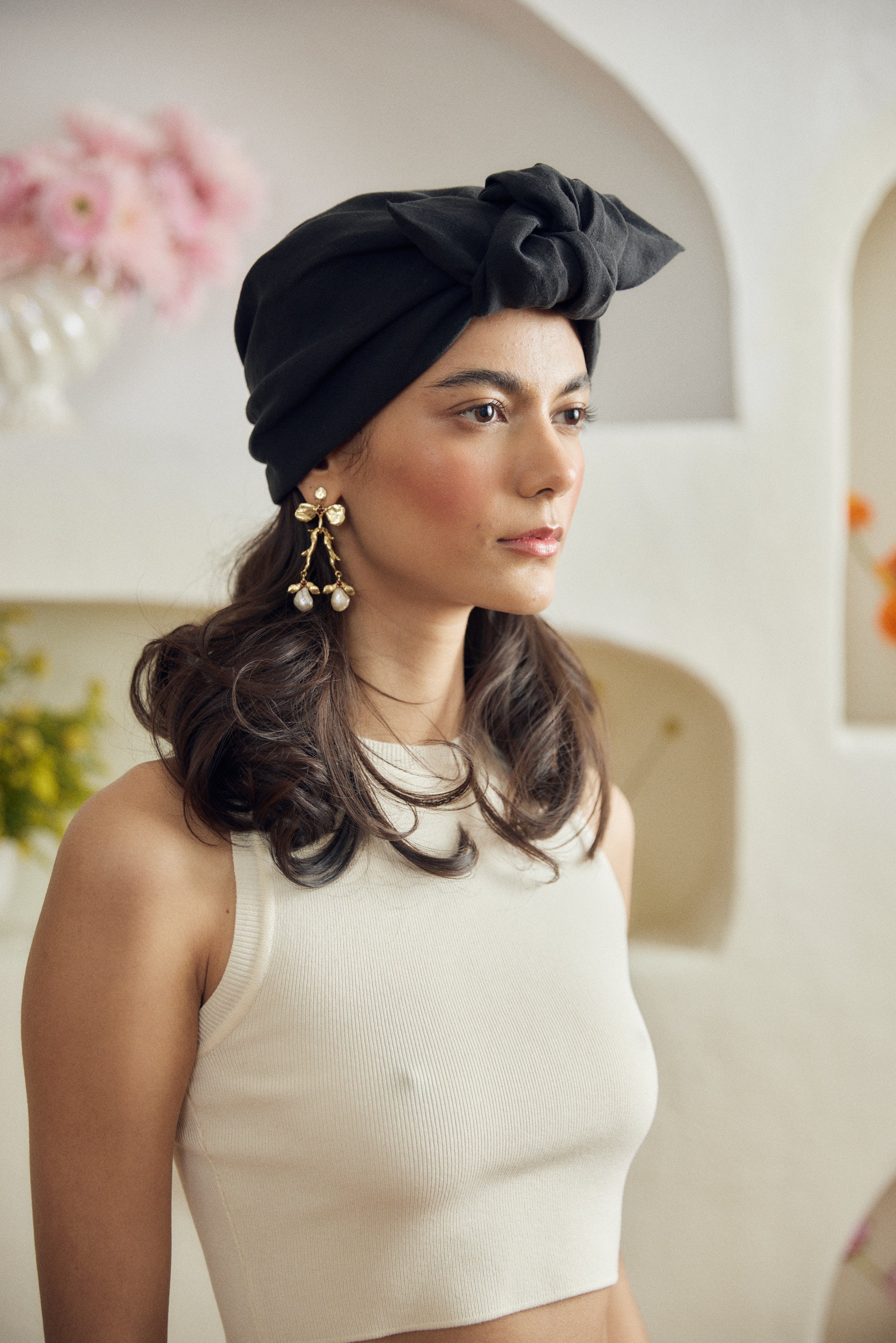 Parelli knotted turban hat - Black linen