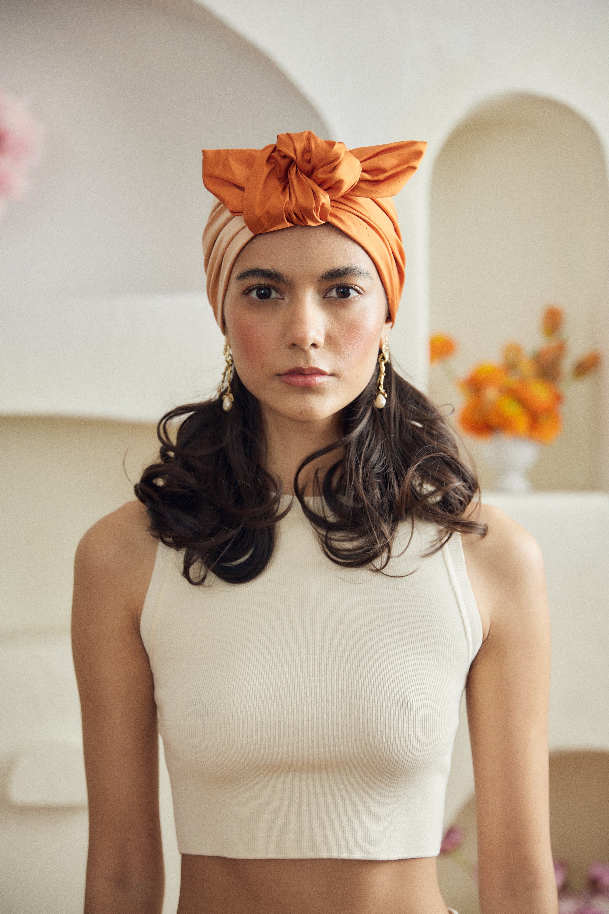 Parelli knotted turban hat - Orange shantung silk