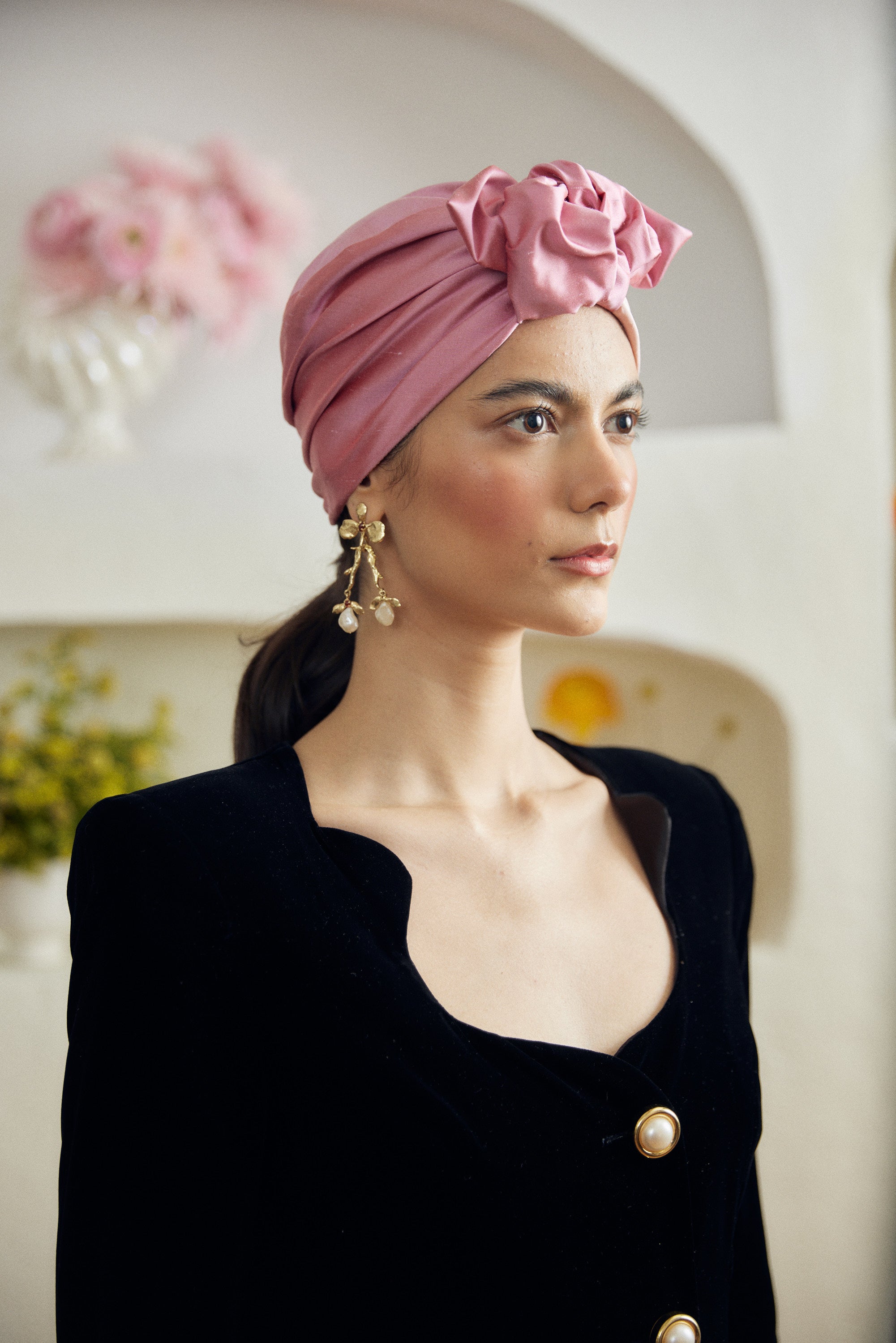 Parelli knotted turban hat - Pink shantung silk