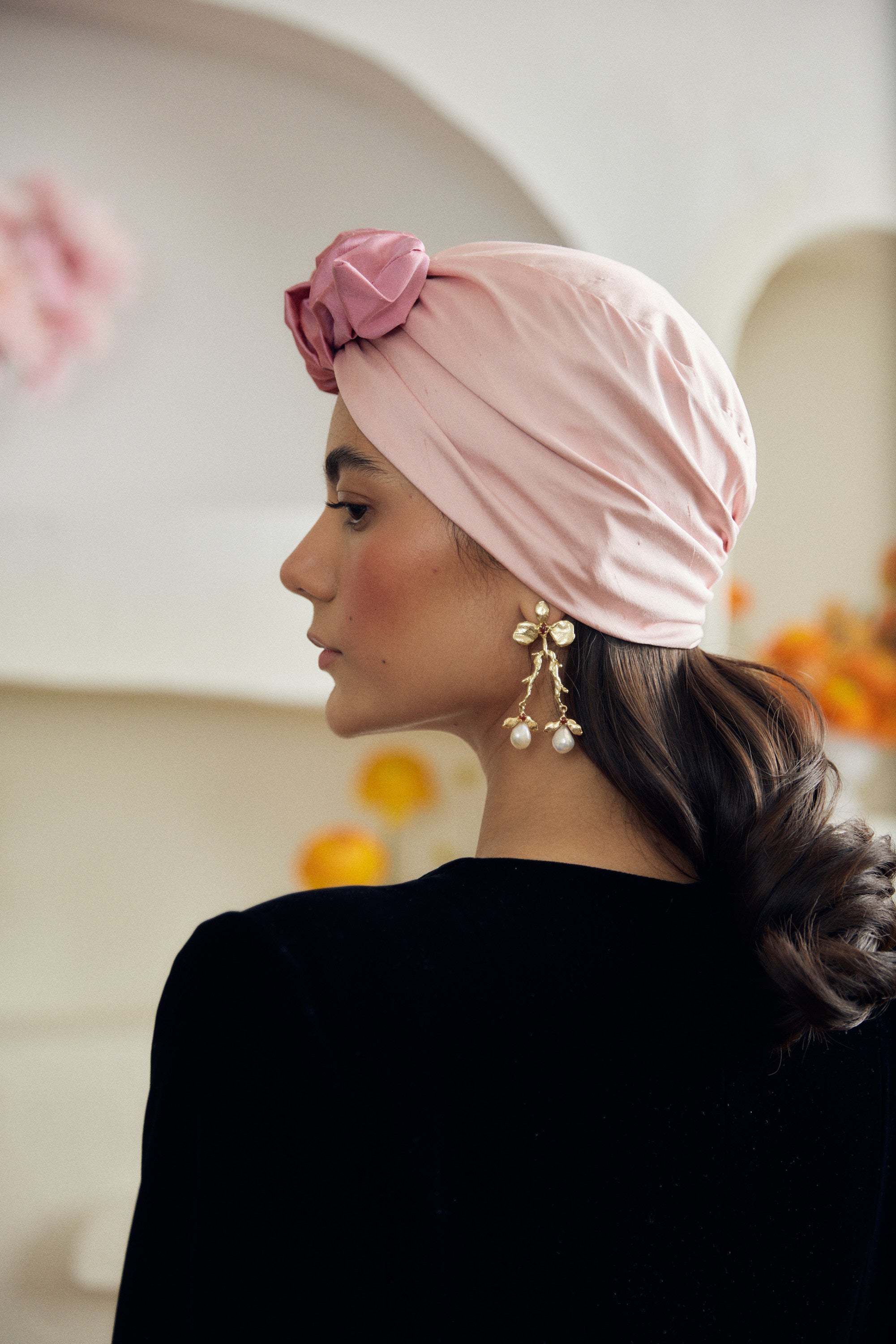 Parelli knotted turban hat - Pink shantung silk