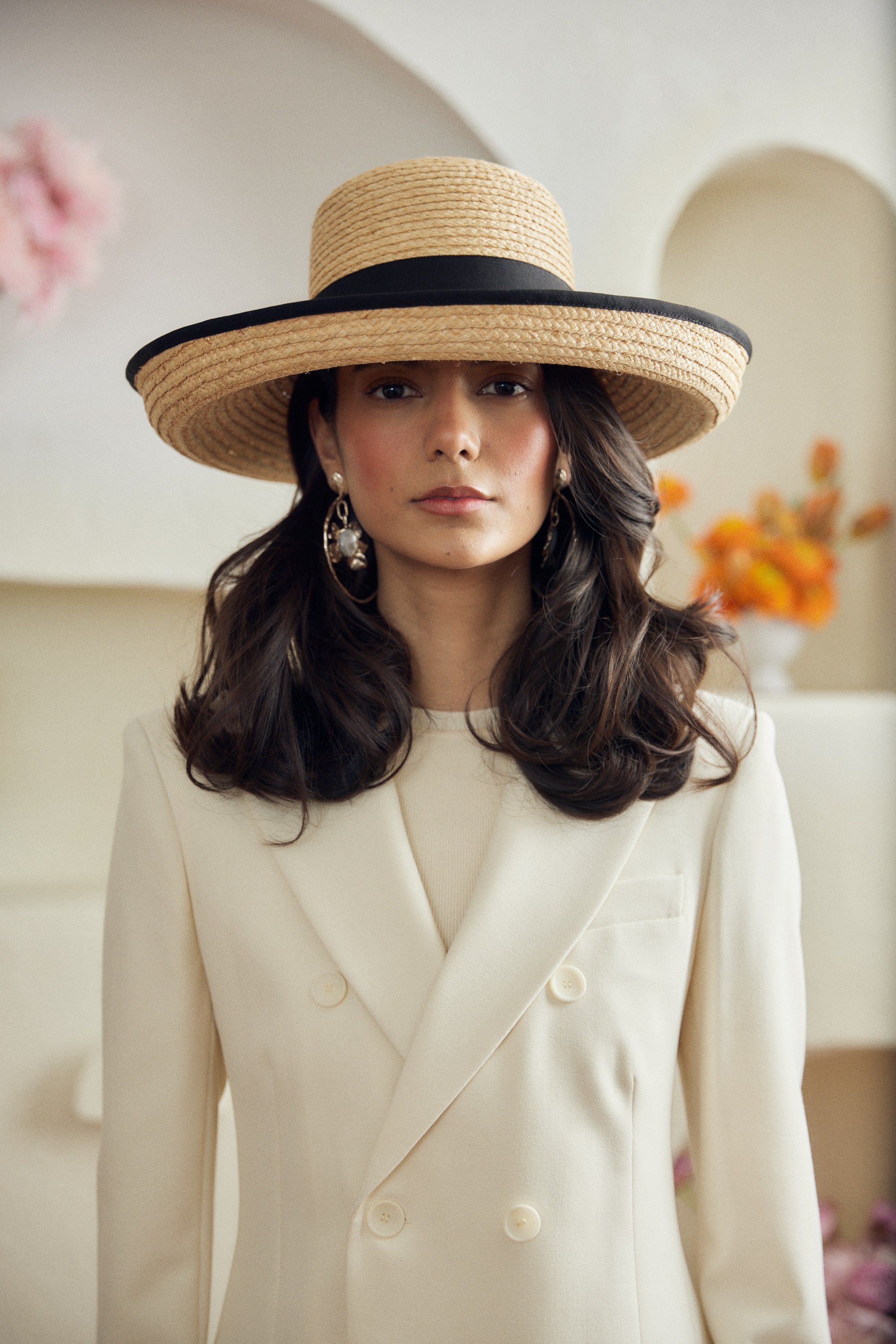 Poppy straw hat - Removable ribbon in black