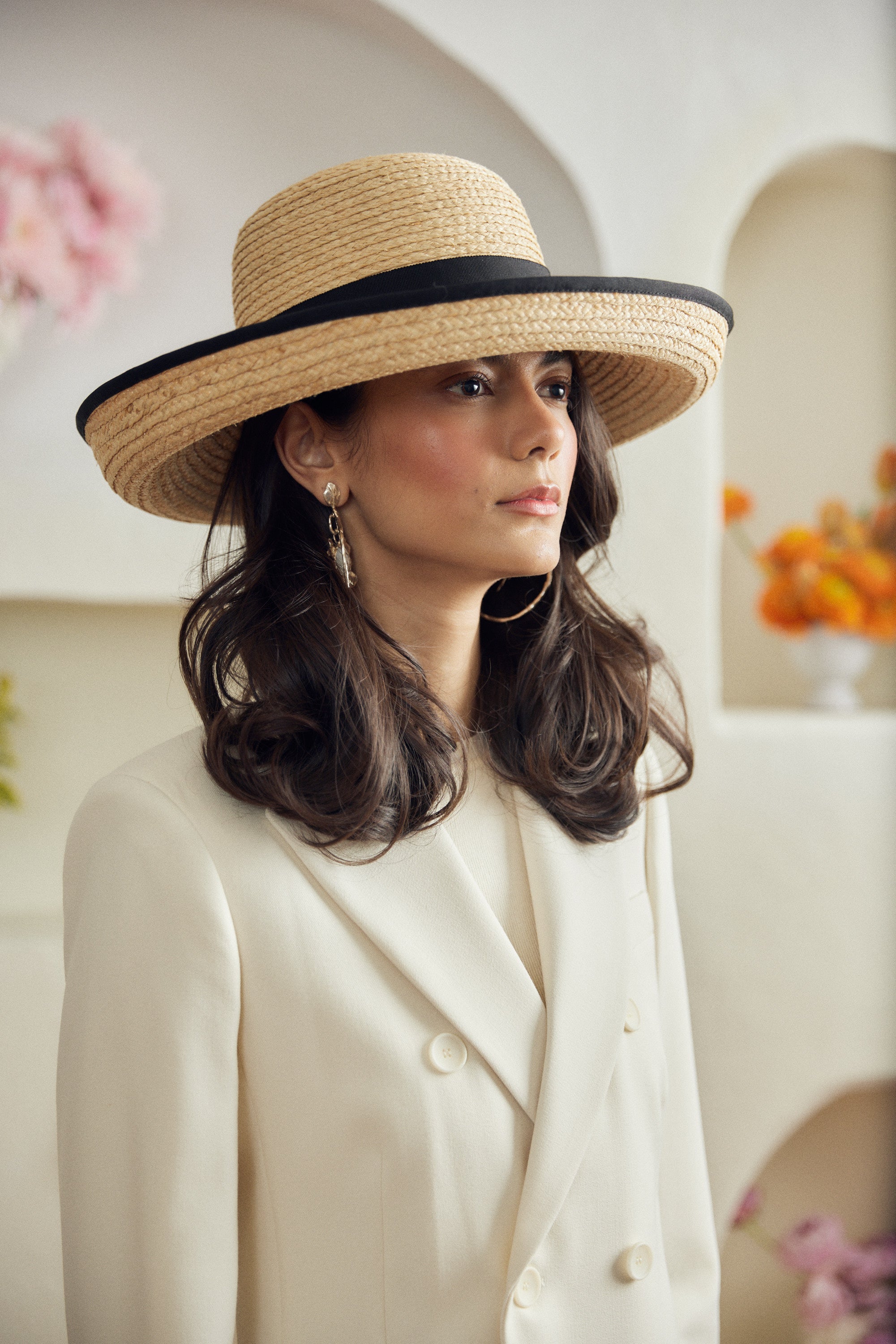 Poppy straw hat - Removable ribbon in black