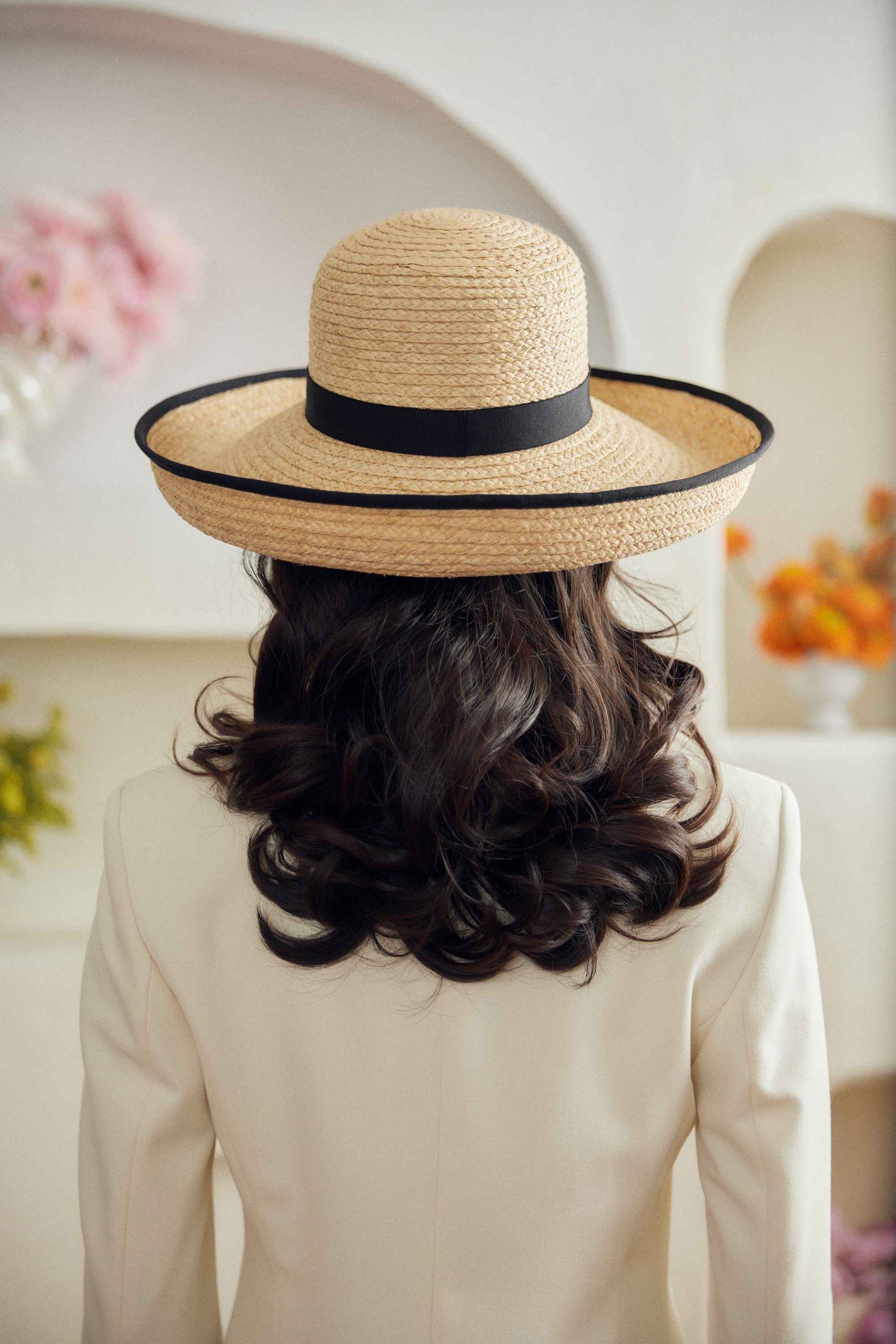 Poppy straw hat - Removable ribbon in black