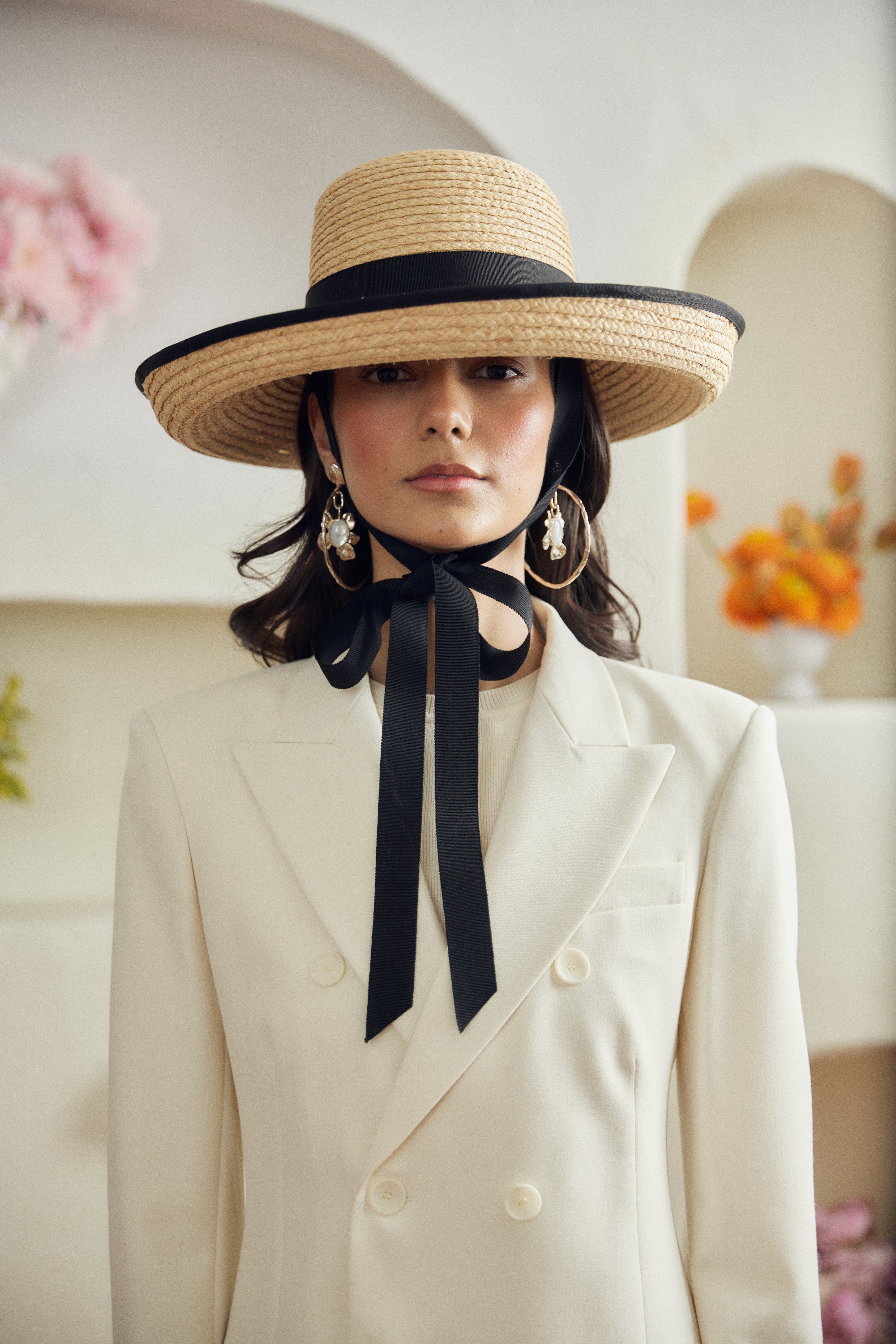 Poppy straw hat - Removable ribbon in black